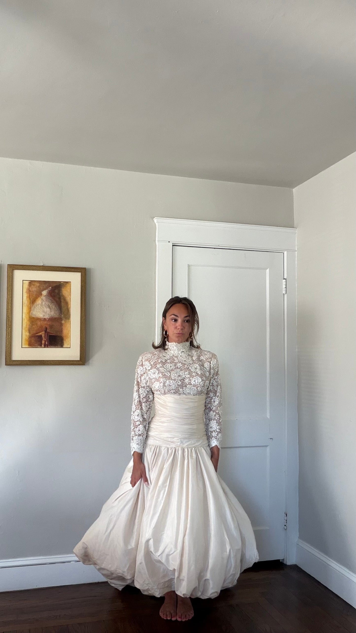 Rare Silk Skirt Drop Waist Bubble Hem Wedding Gown