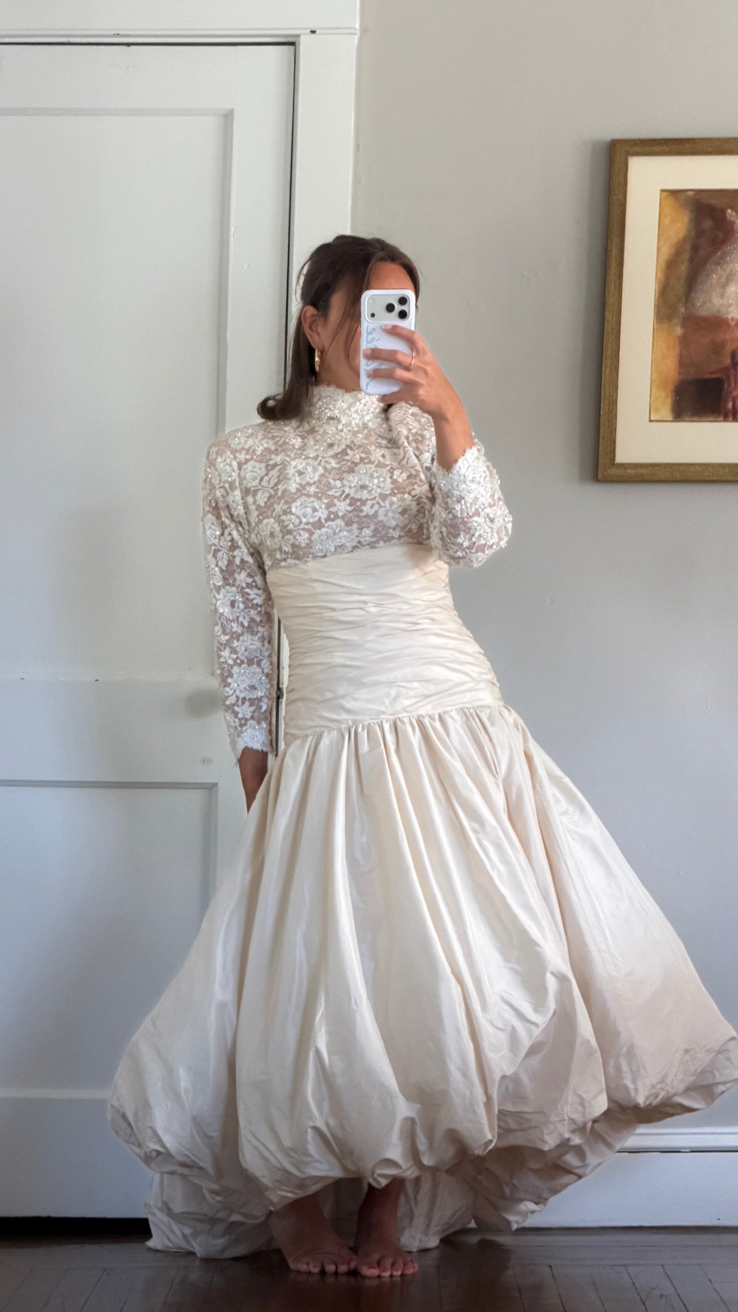 Rare Silk Skirt Drop Waist Bubble Hem Wedding Gown