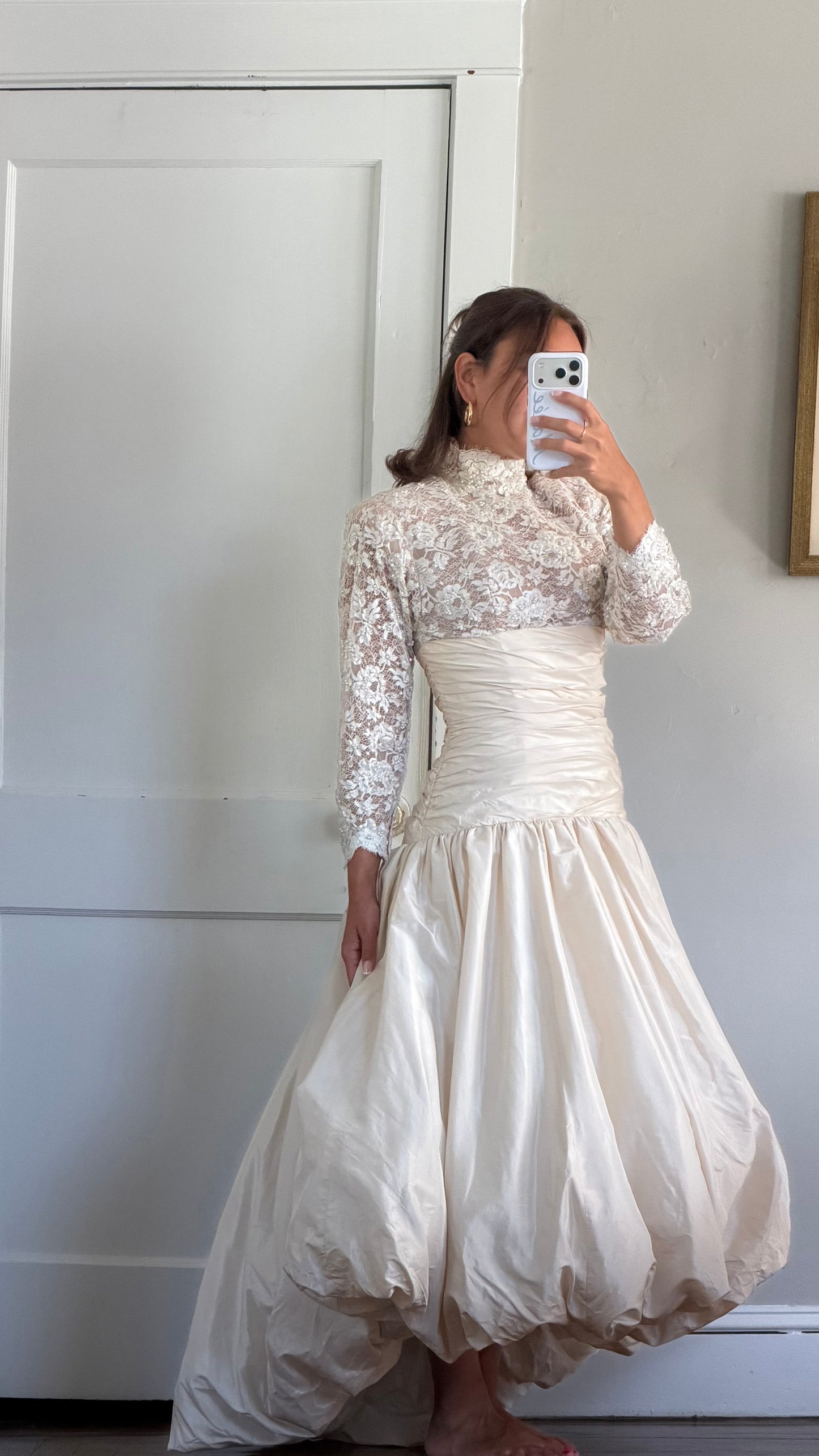 Rare Silk Skirt Drop Waist Bubble Hem Wedding Gown