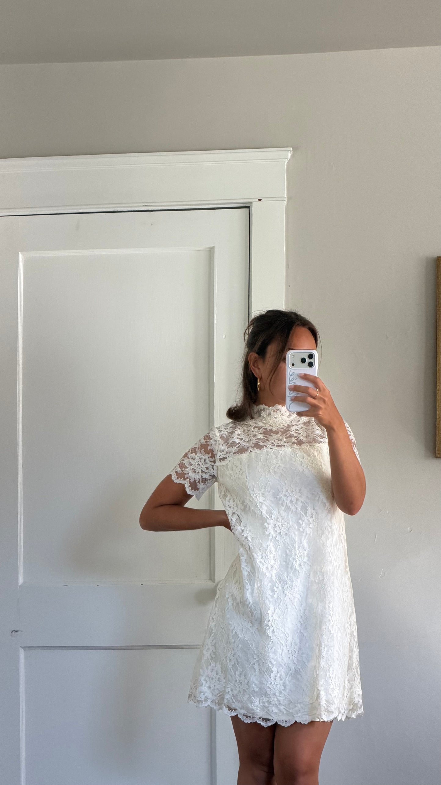 Ivory Lace High Neck Mini Dress