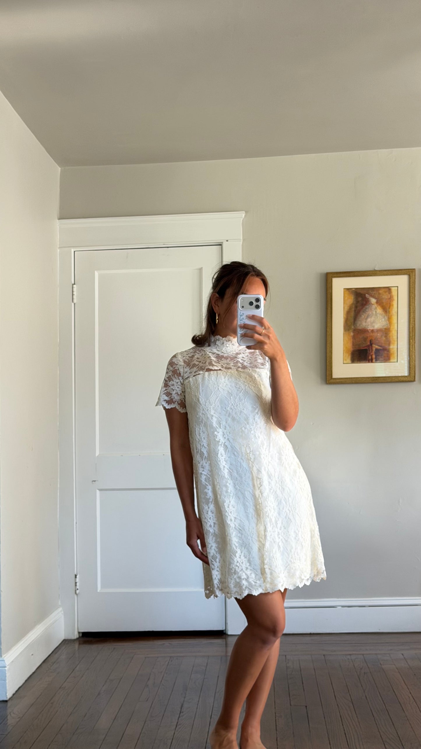 Ivory Lace High Neck Mini Dress