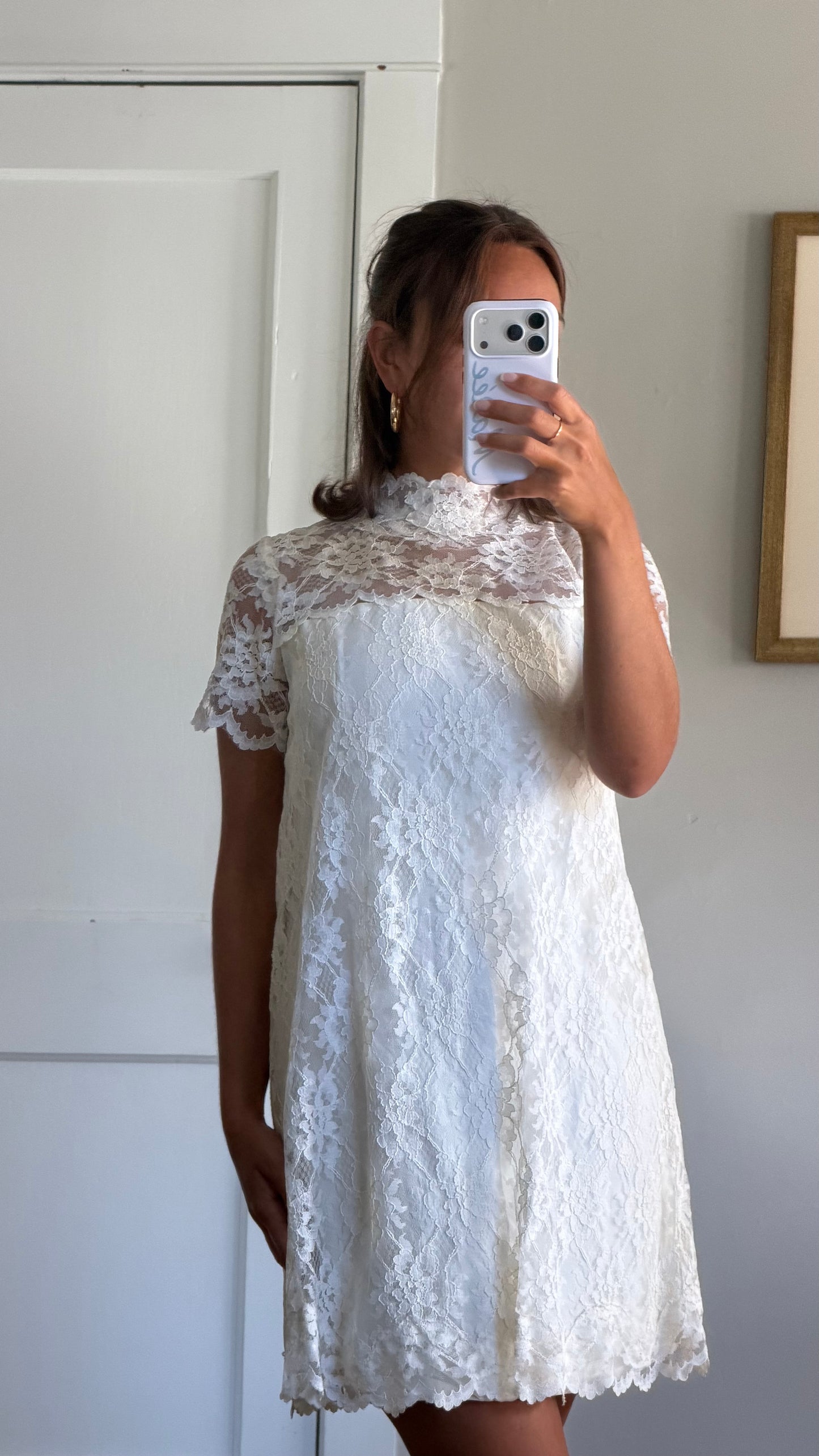 Ivory Lace High Neck Mini Dress
