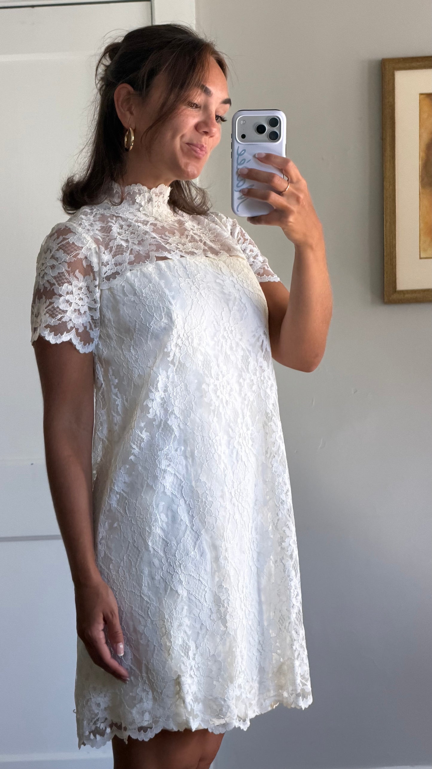 Ivory Lace High Neck Mini Dress