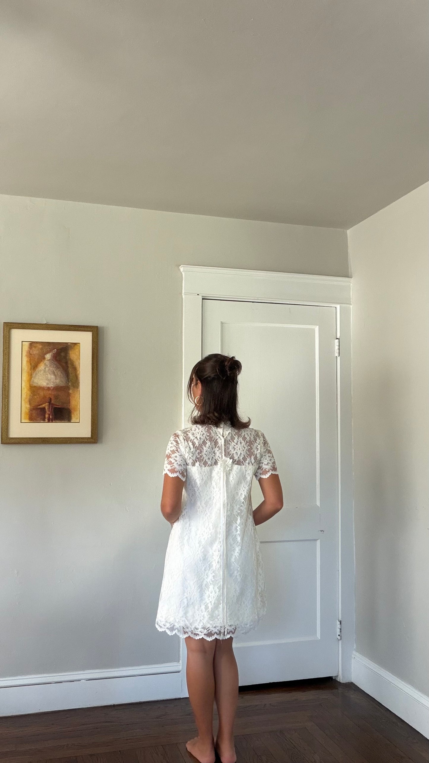 Ivory Lace High Neck Mini Dress
