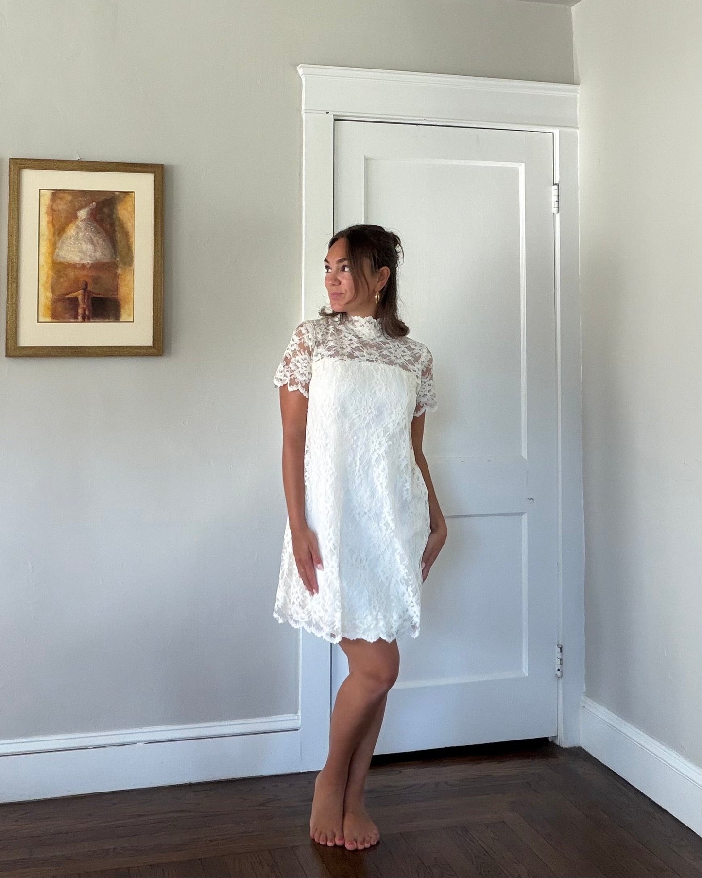 Ivory Lace High Neck Mini Dress