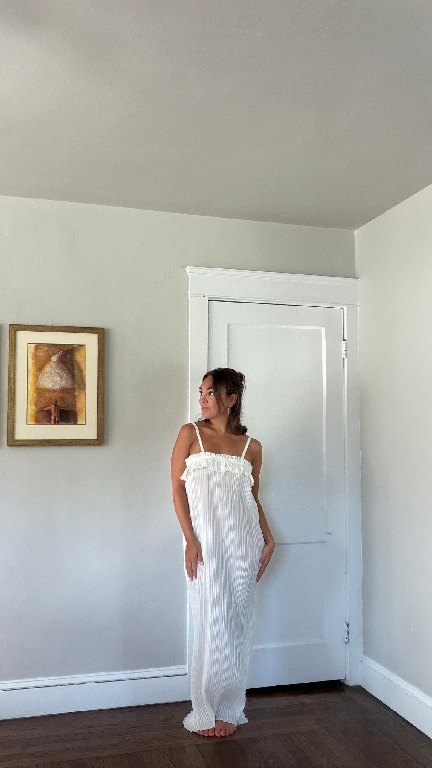 Rare Pleated Ivory Maxi Slip