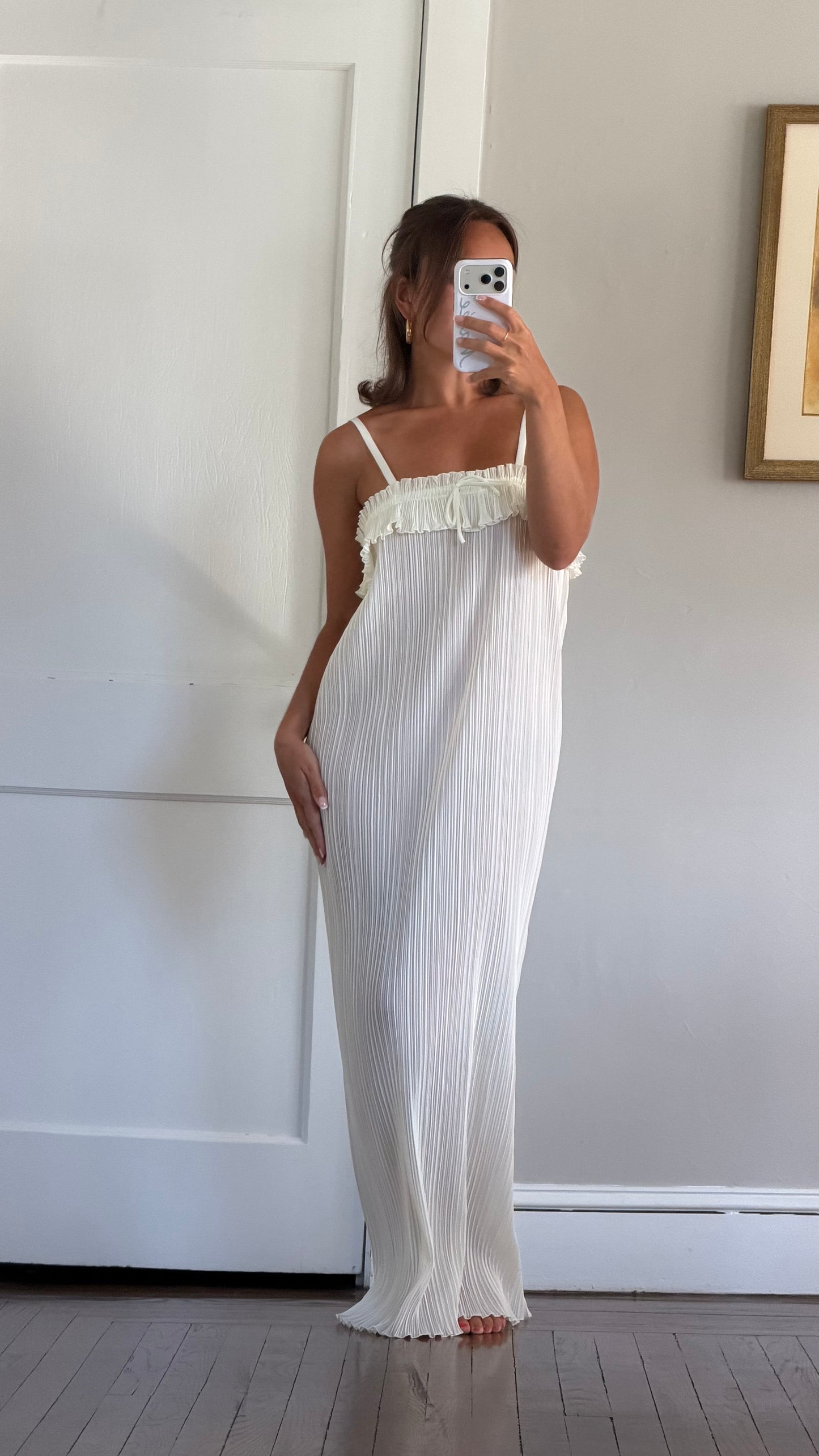 Rare Pleated Ivory Maxi Slip