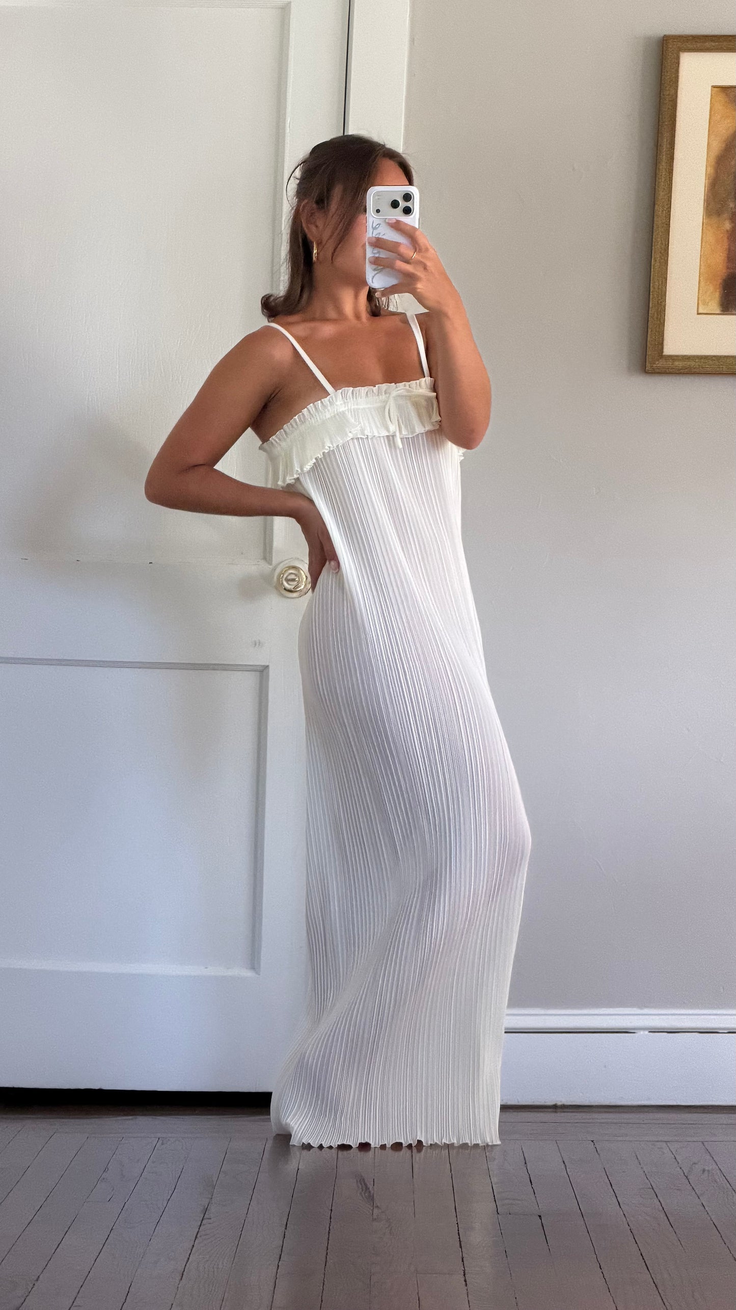 Rare Pleated Ivory Maxi Slip