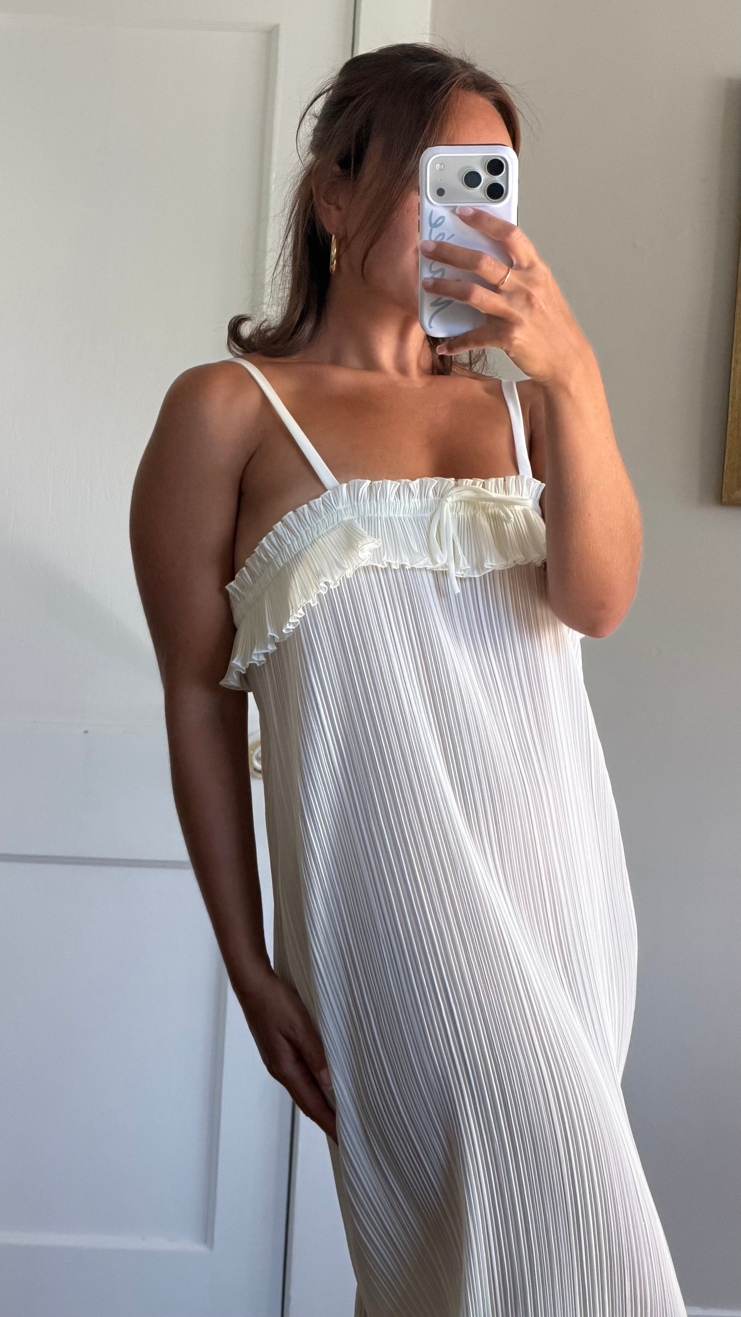 Rare Pleated Ivory Maxi Slip