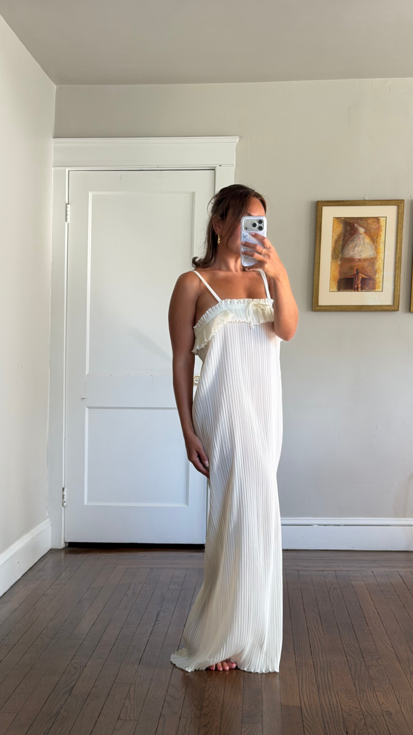 Rare Pleated Ivory Maxi Slip