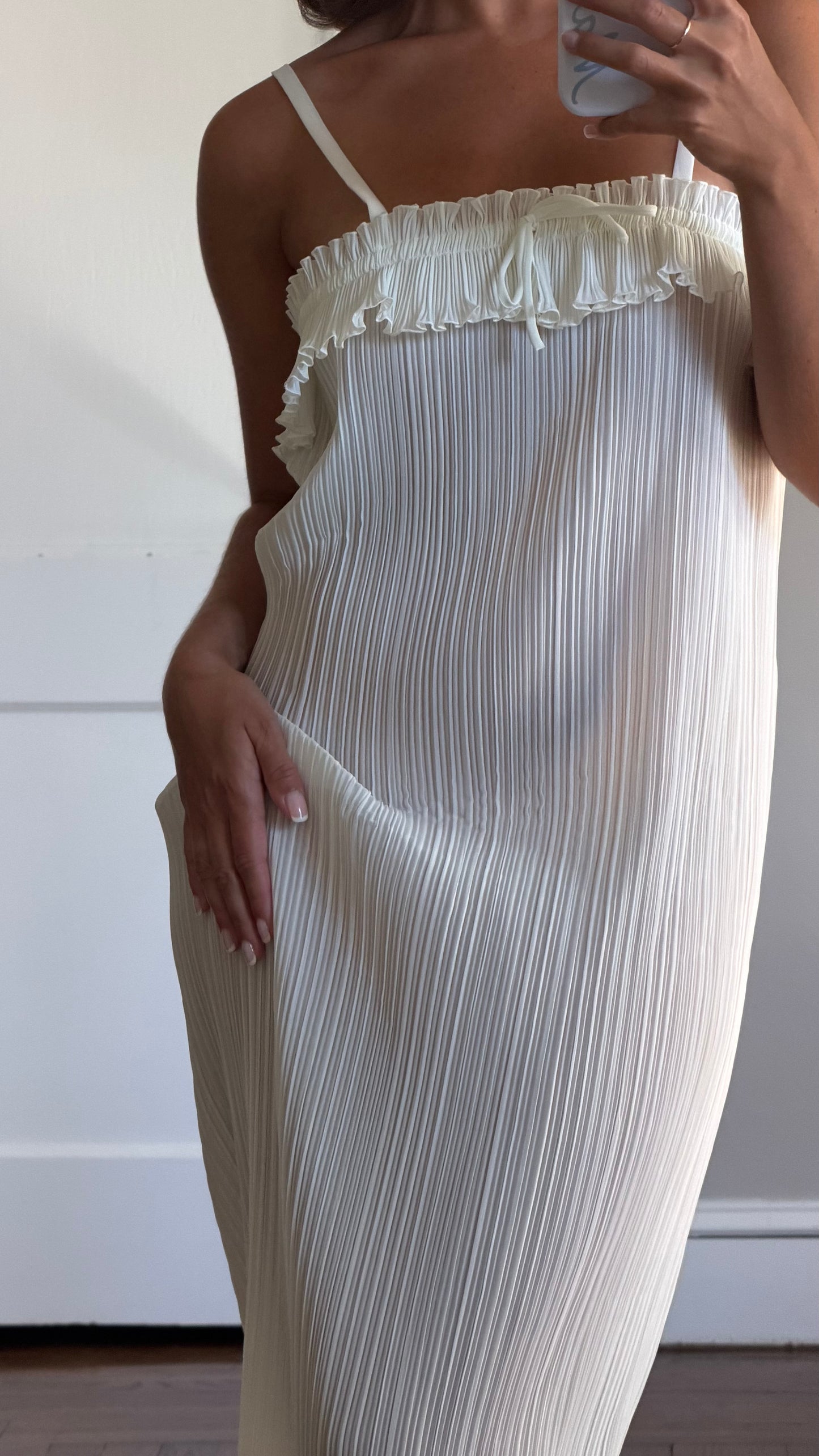 Rare Pleated Ivory Maxi Slip