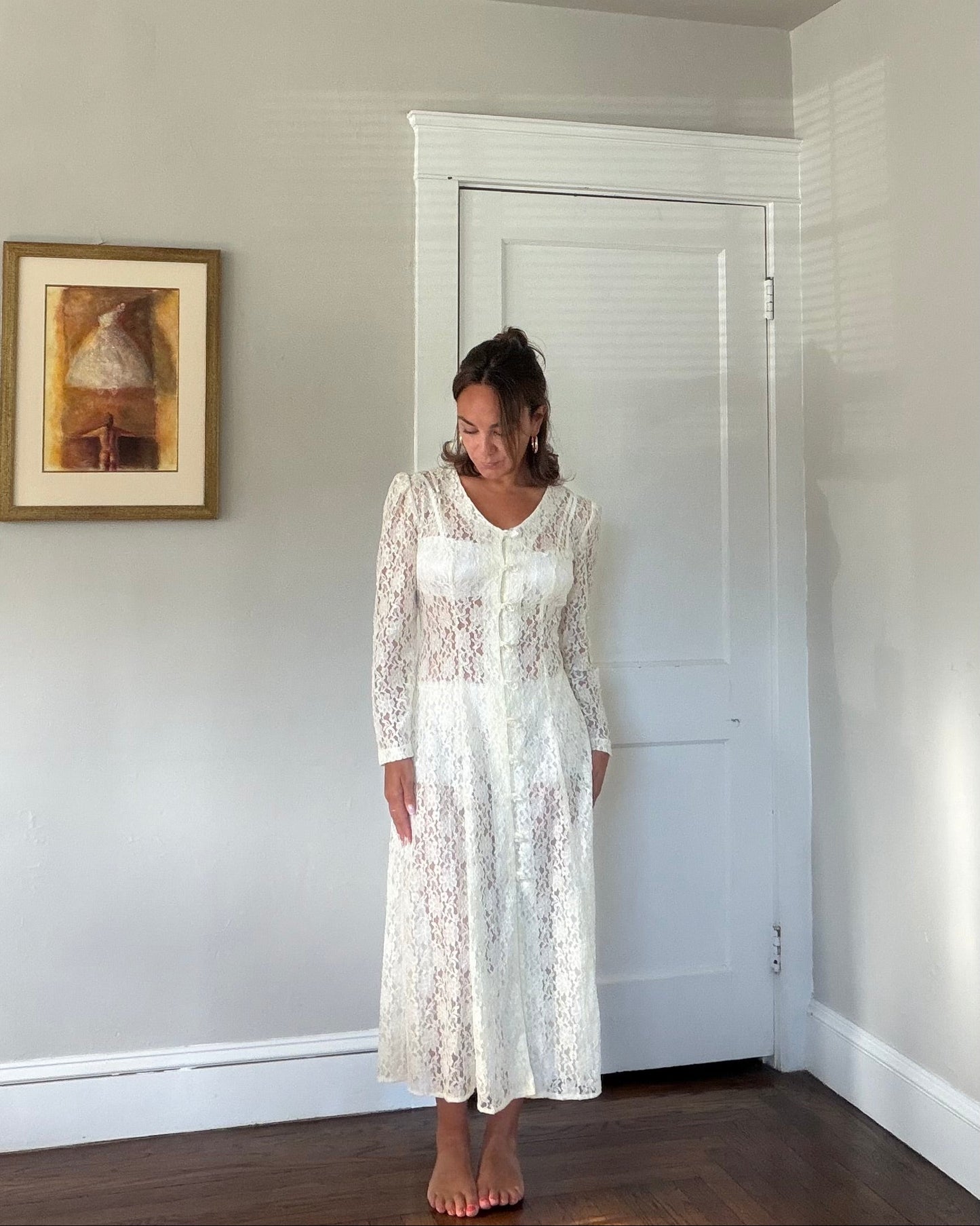 Cream Lace Corset Back Midi Dress