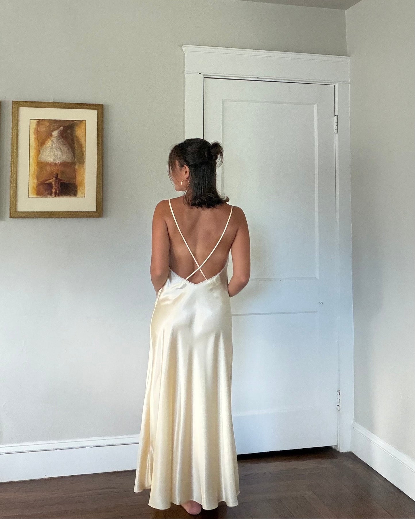 Rare Butter Yellow Lace Backless Slip Dress