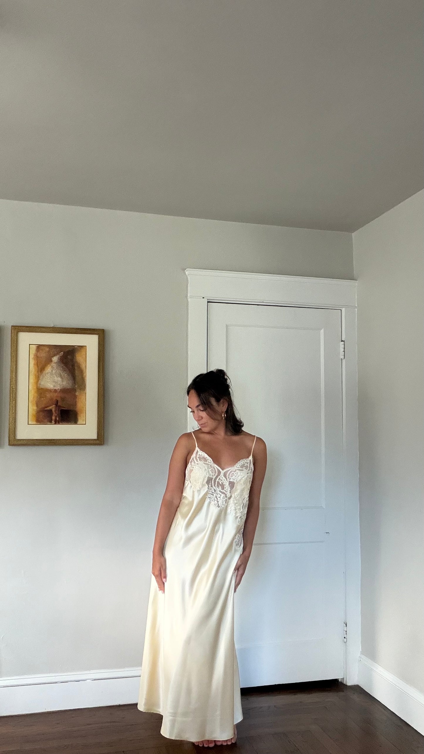 Rare Butter Yellow Lace Backless Slip Dress