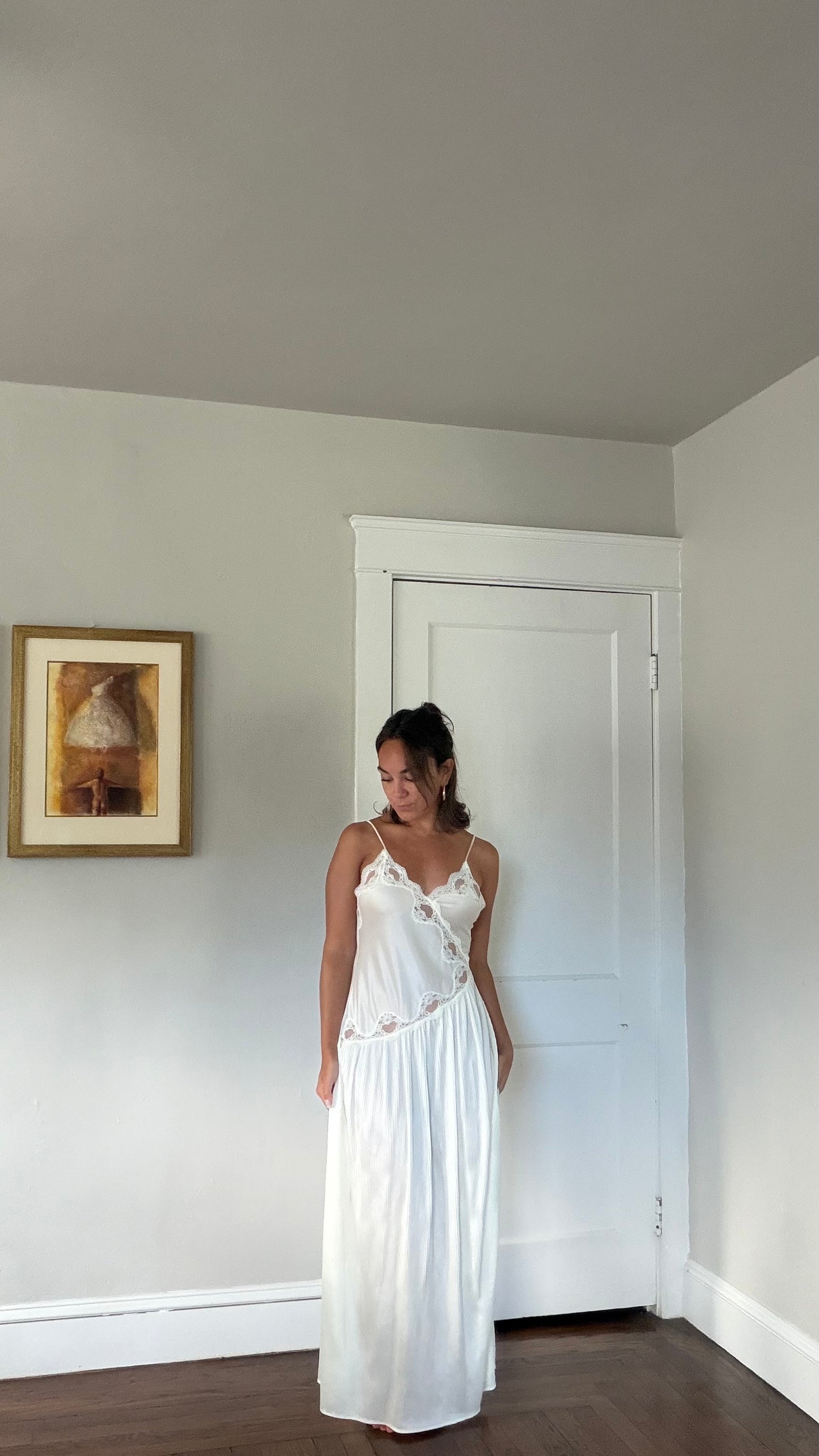 Cream Asymmetrical Drop Waist Pleat-Detail Peignoir Set