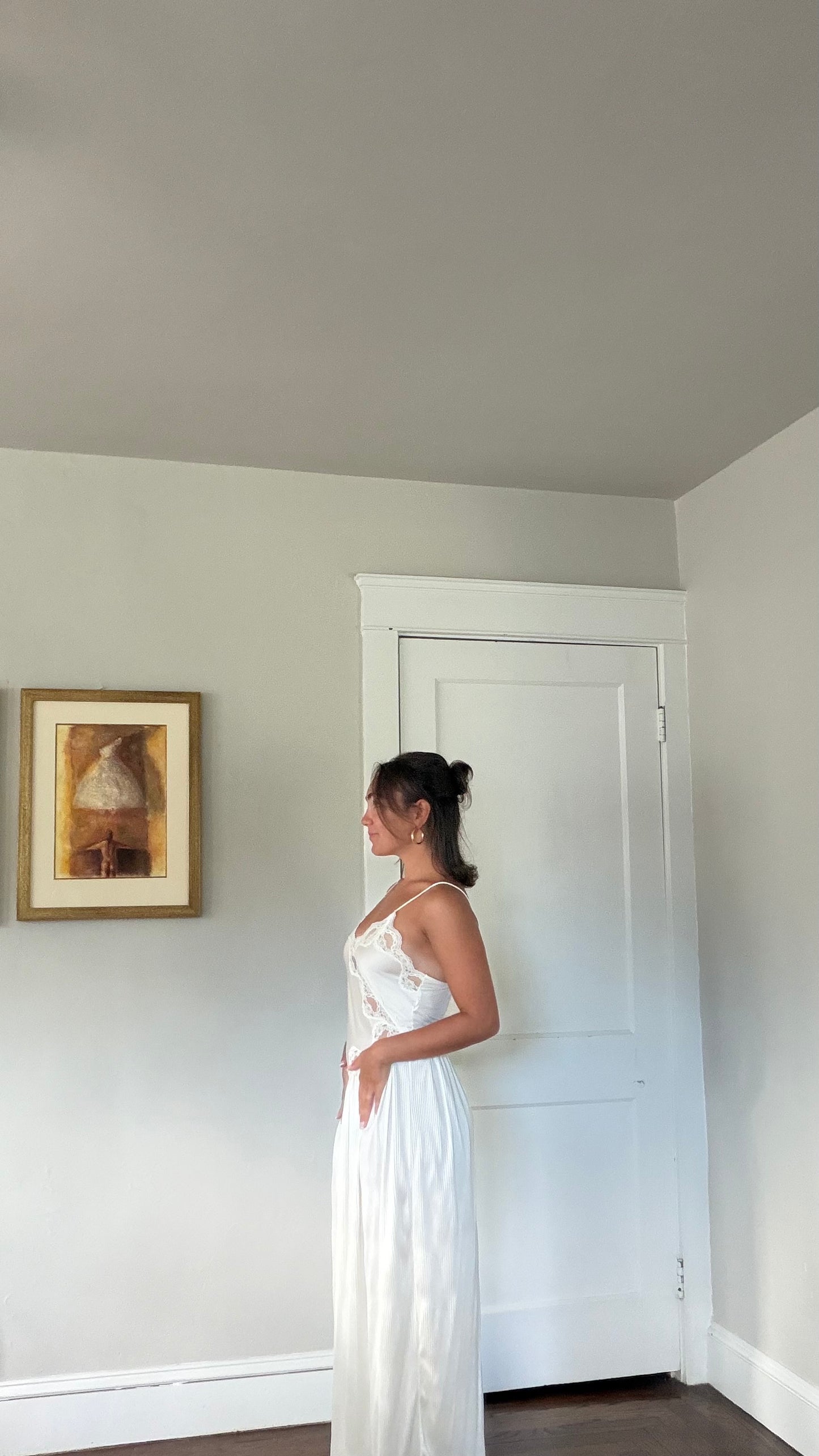 Cream Asymmetrical Drop Waist Pleat-Detail Peignoir Set