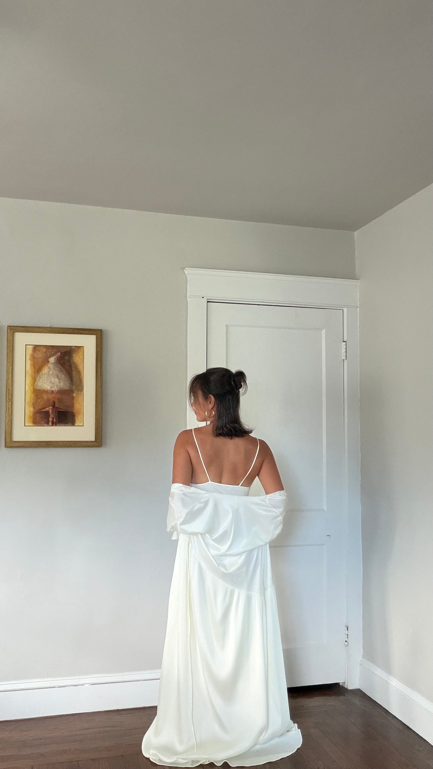 Cream Asymmetrical Drop Waist Pleat-Detail Peignoir Set