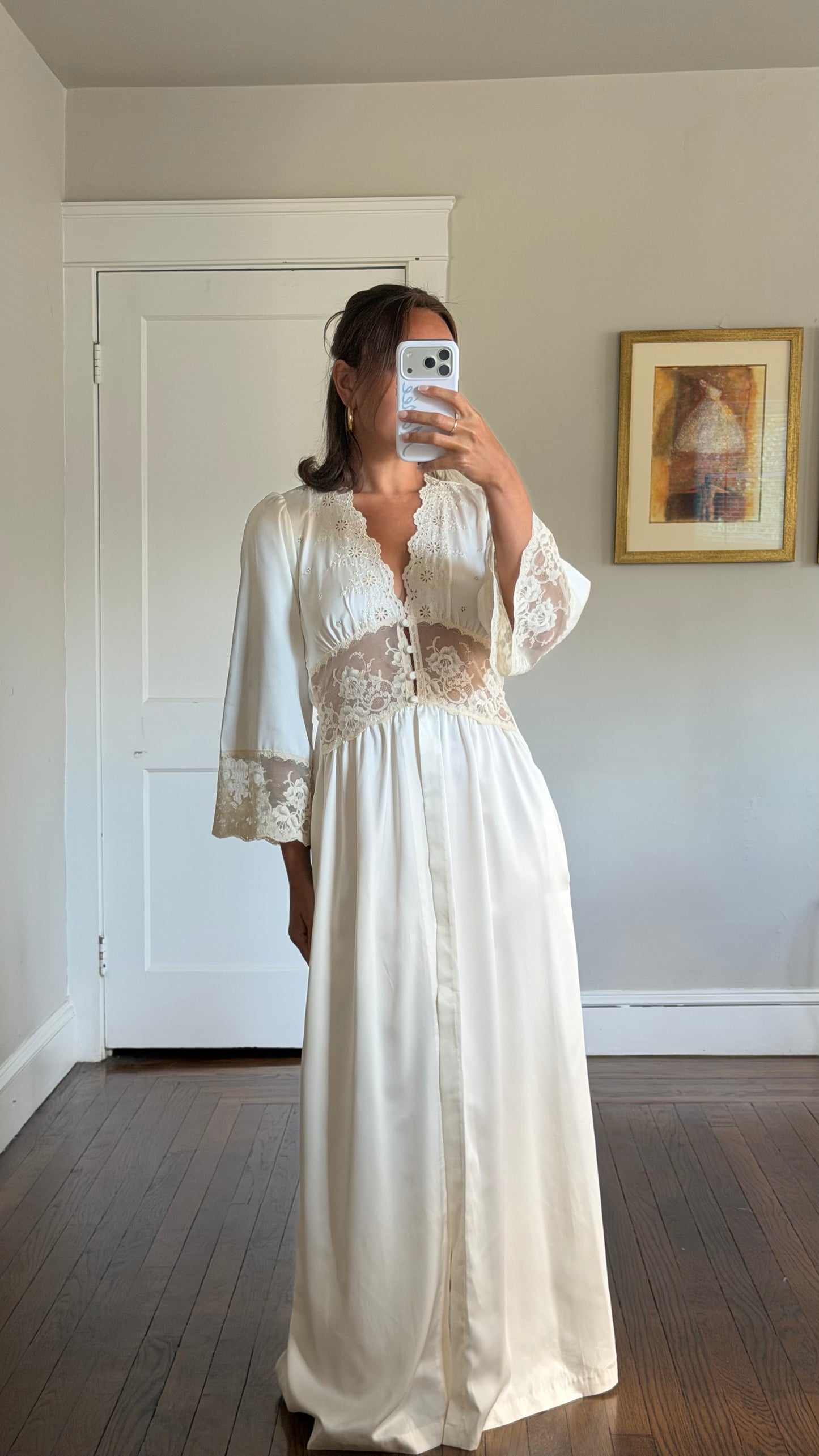 Ivory Lace Detail Peignoir Robe