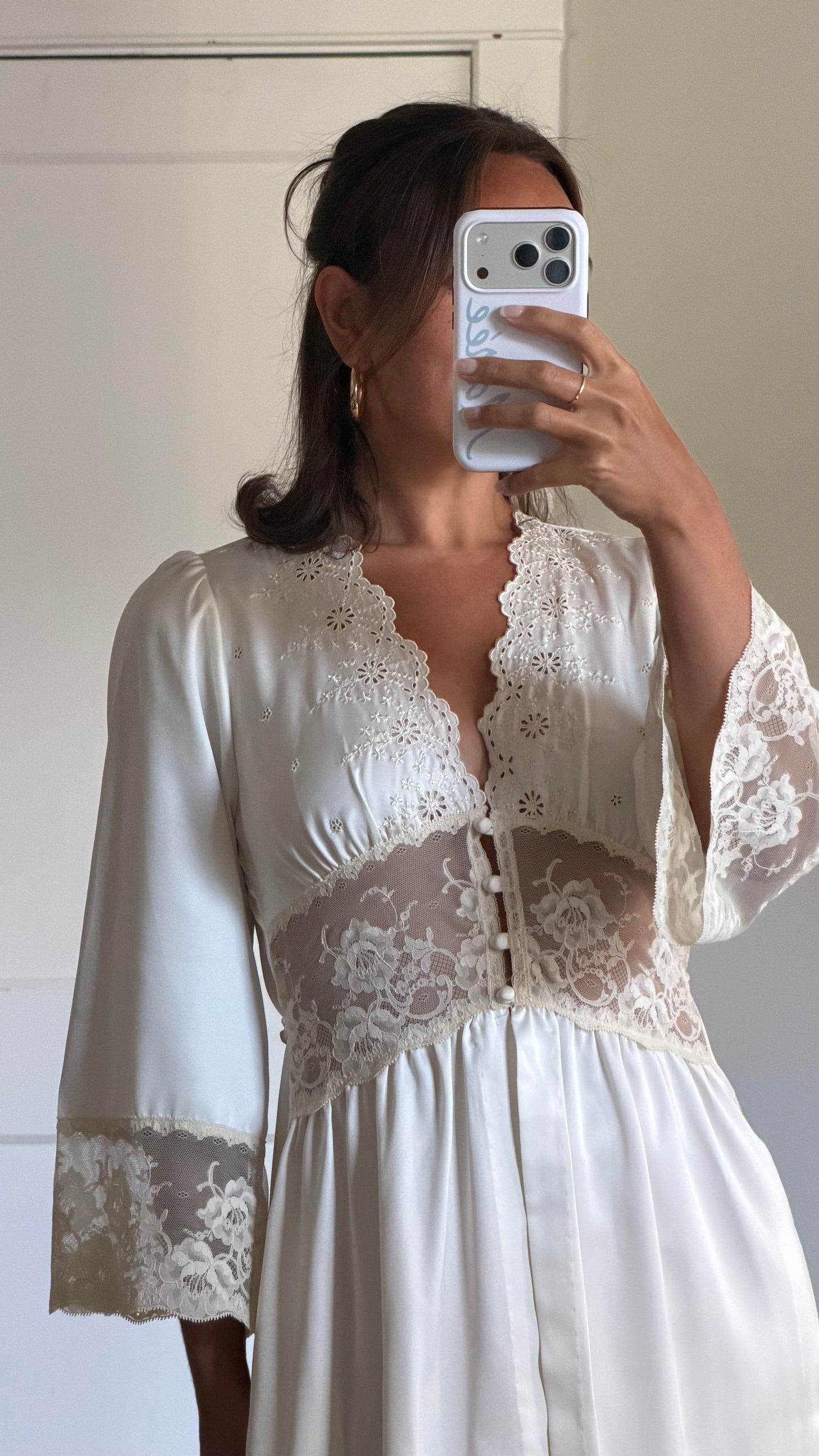 Ivory Lace Detail Peignoir Robe