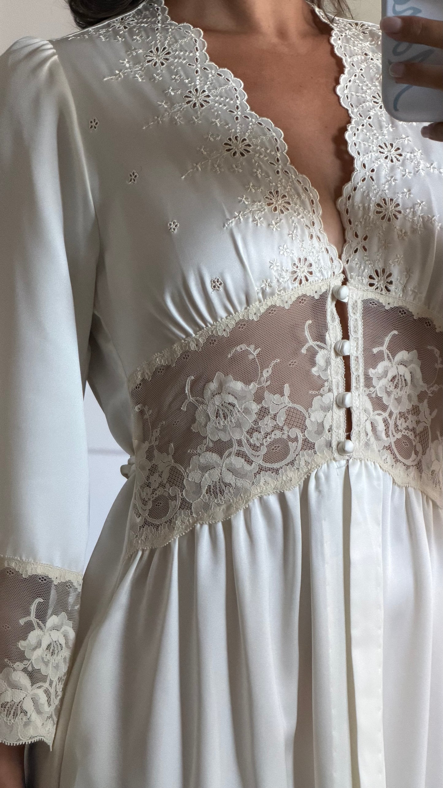 Ivory Lace Detail Peignoir Robe