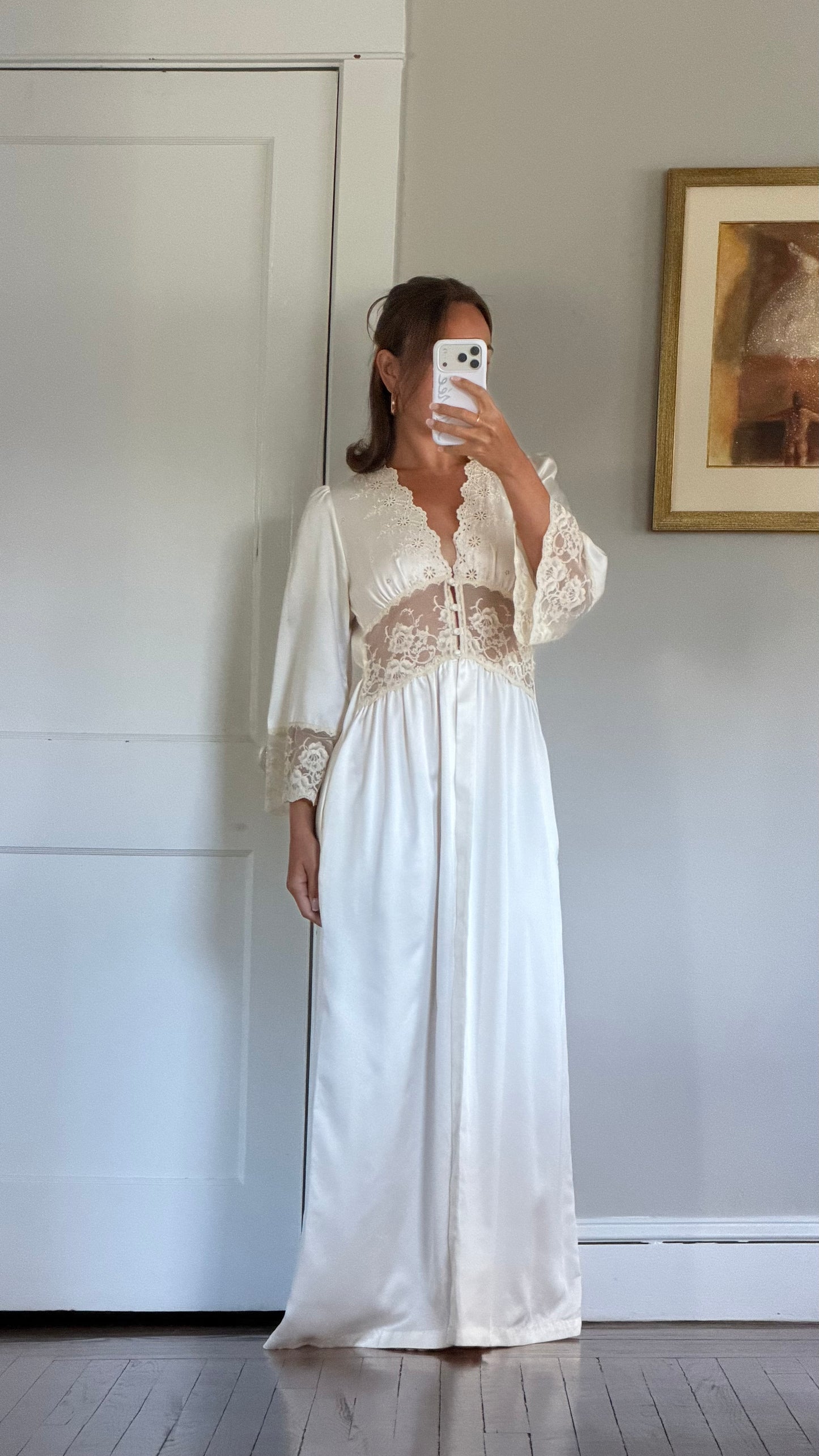 Ivory Lace Detail Peignoir Robe