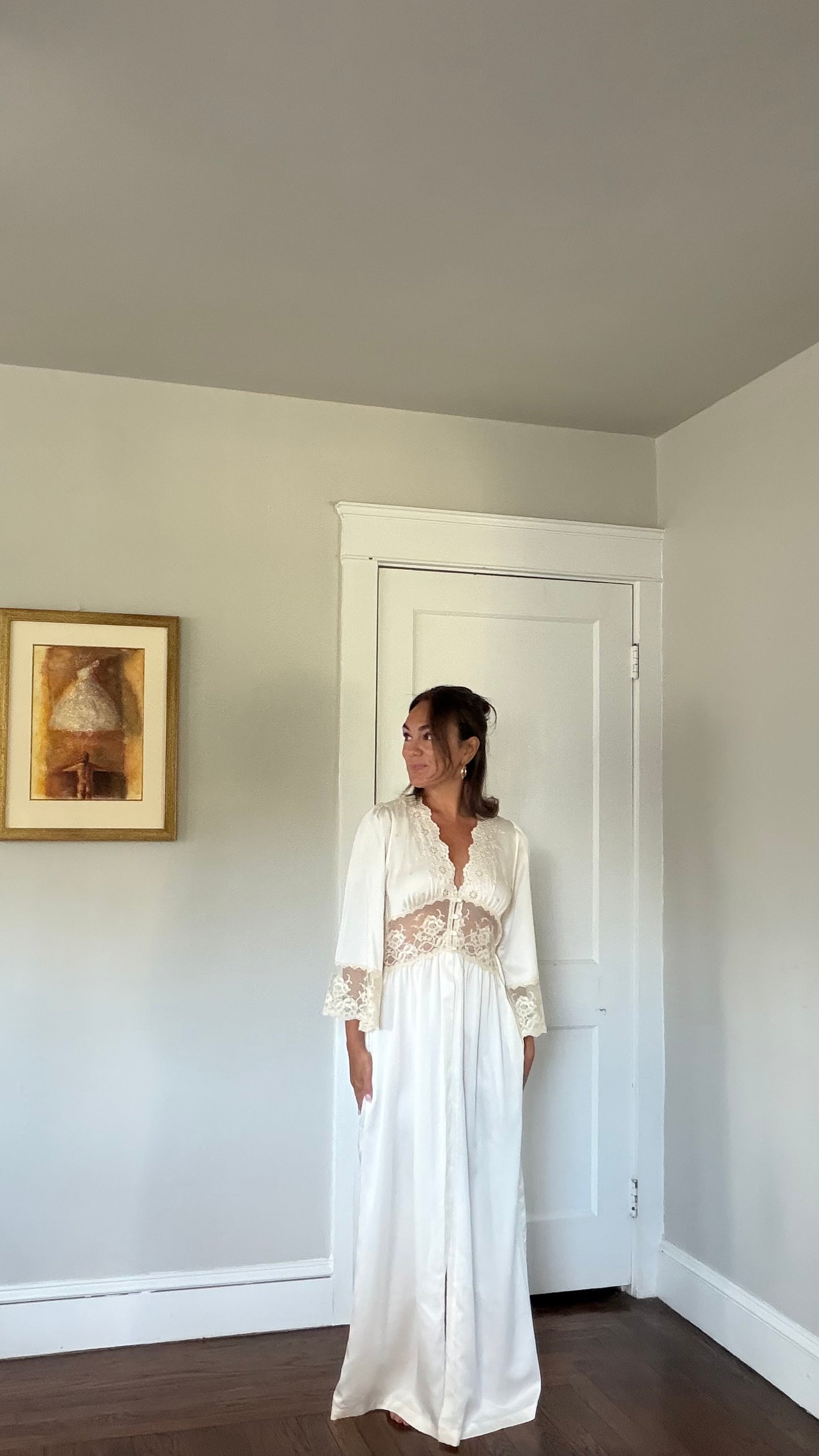 Ivory Lace Detail Peignoir Robe