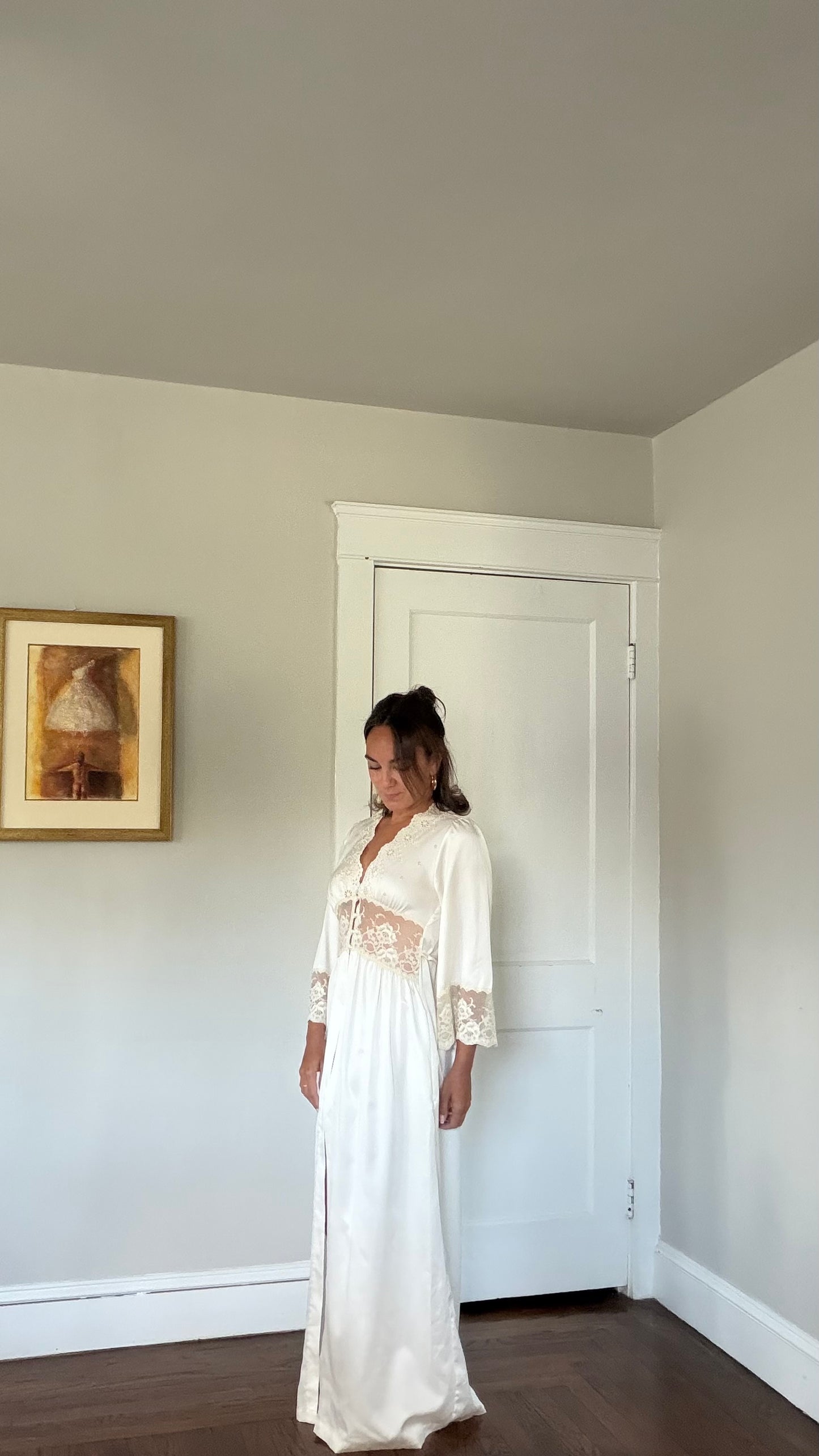 Ivory Lace Detail Peignoir Robe