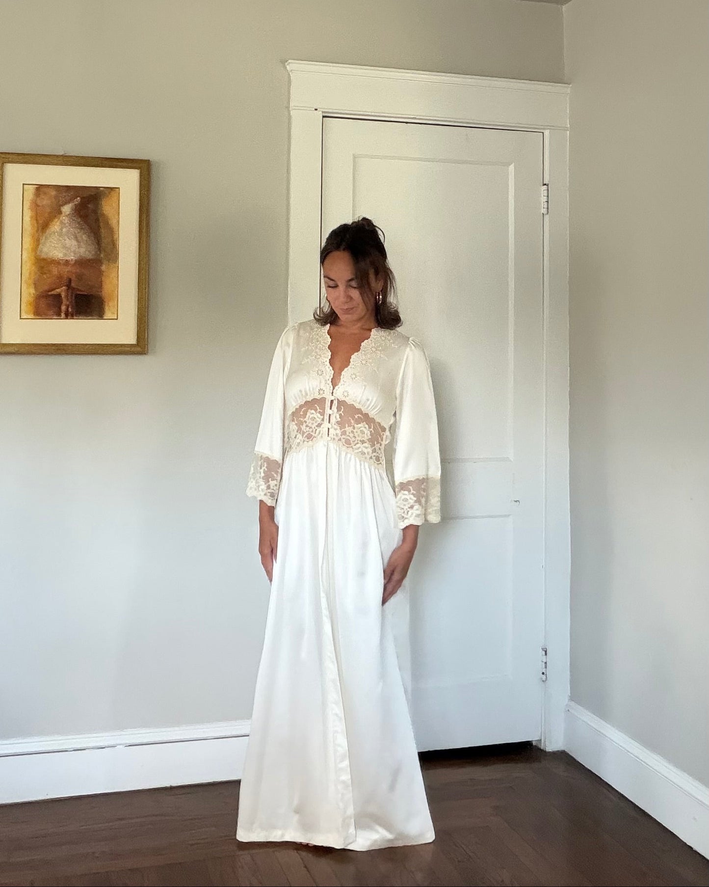 Ivory Lace Detail Peignoir Robe