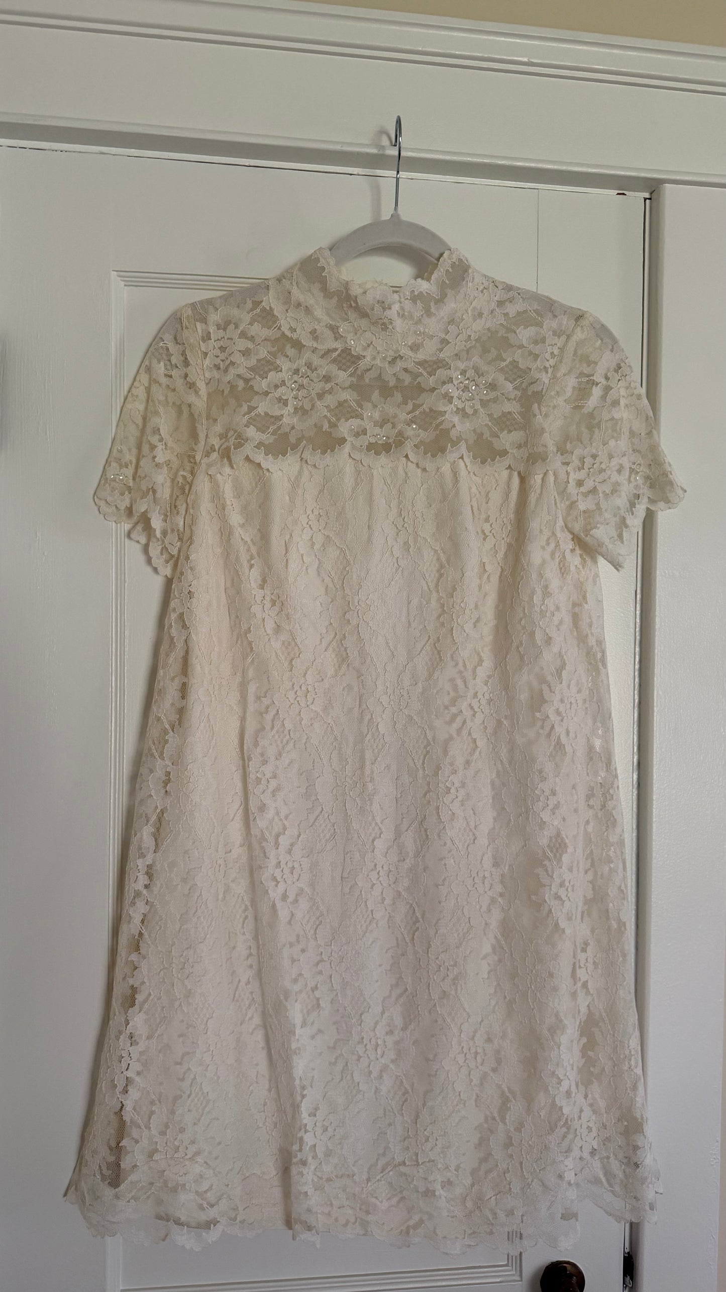 Ivory Lace High Neck Mini Dress