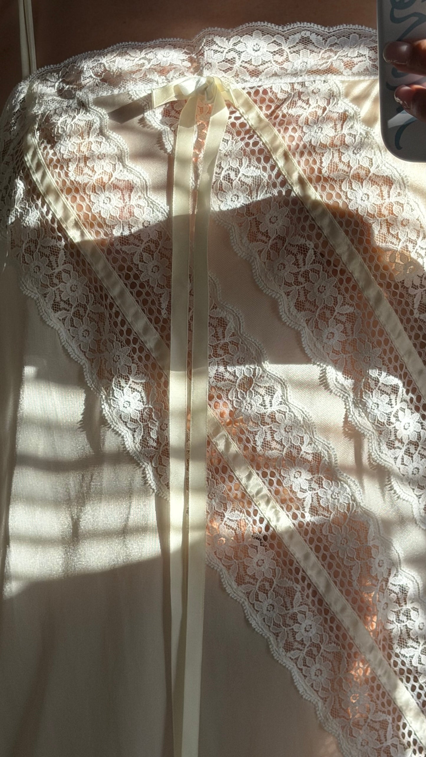 Bow Ribbon & Lace Cream/Ivory Slip