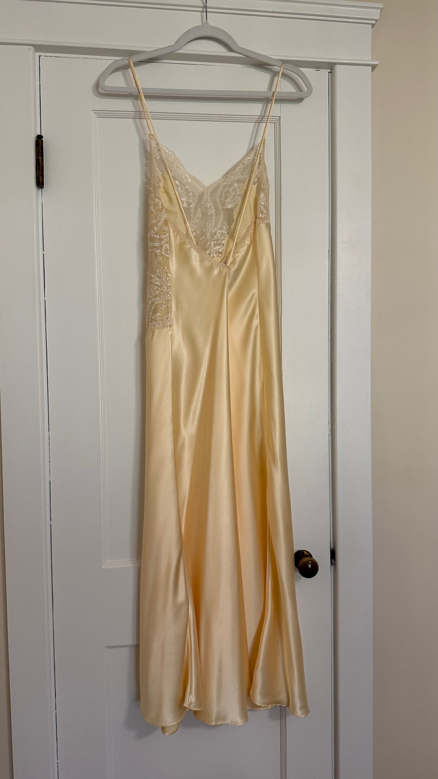 Rare Butter Yellow Lace Backless Slip Dress