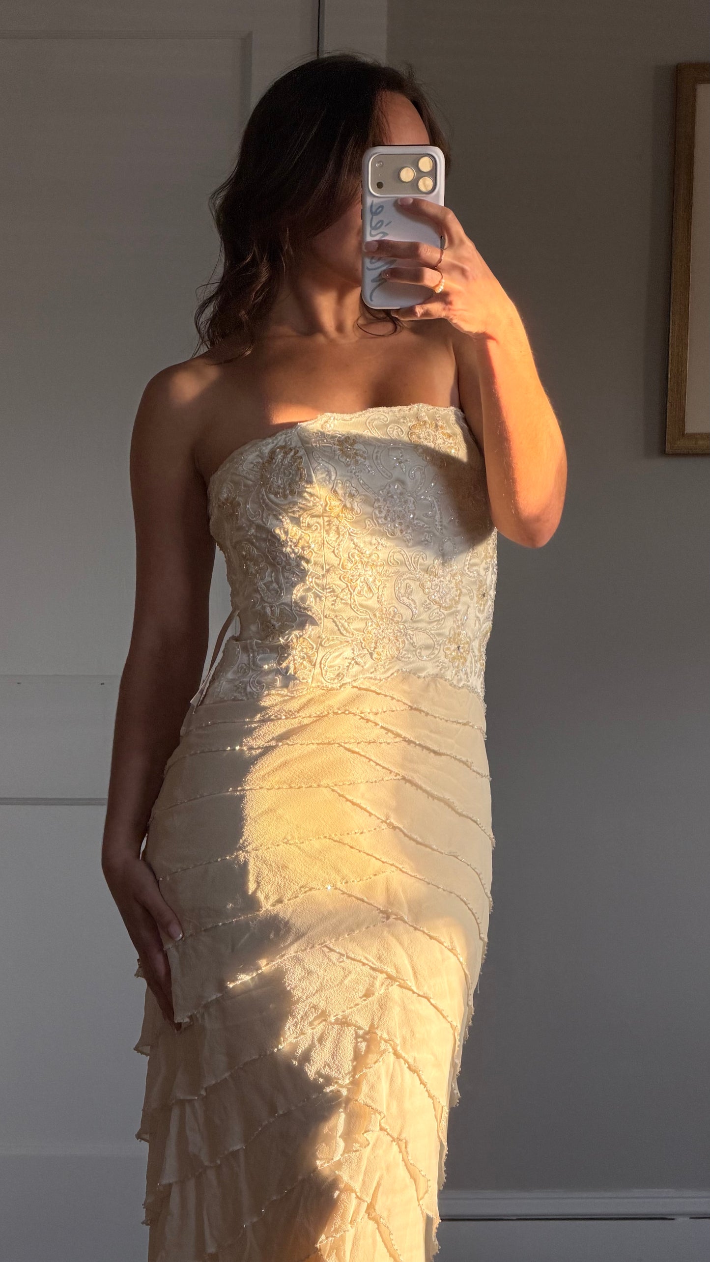Silk Beaded Ruffle Gown