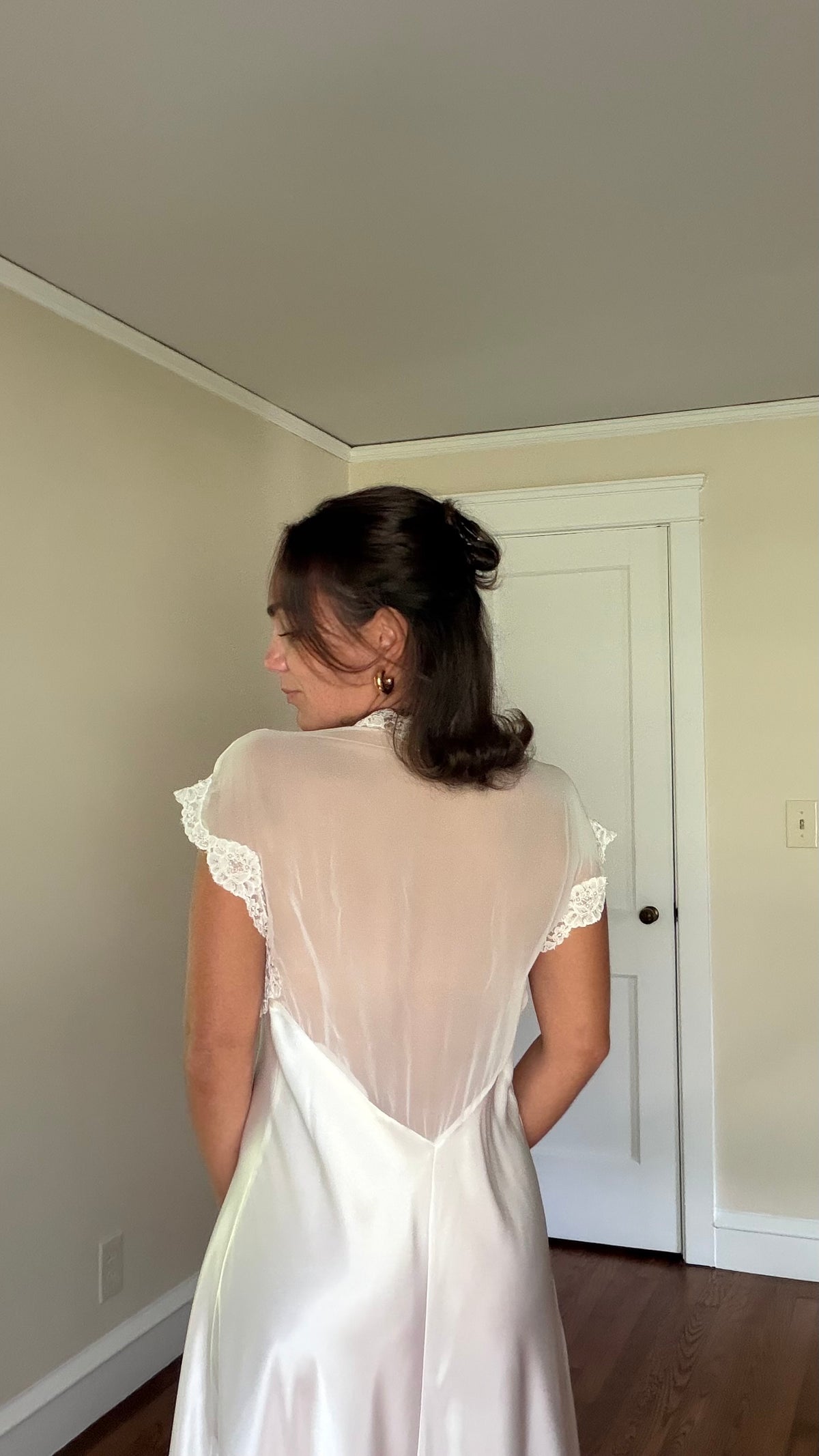 Ivory Satin & Sheer Back Slip