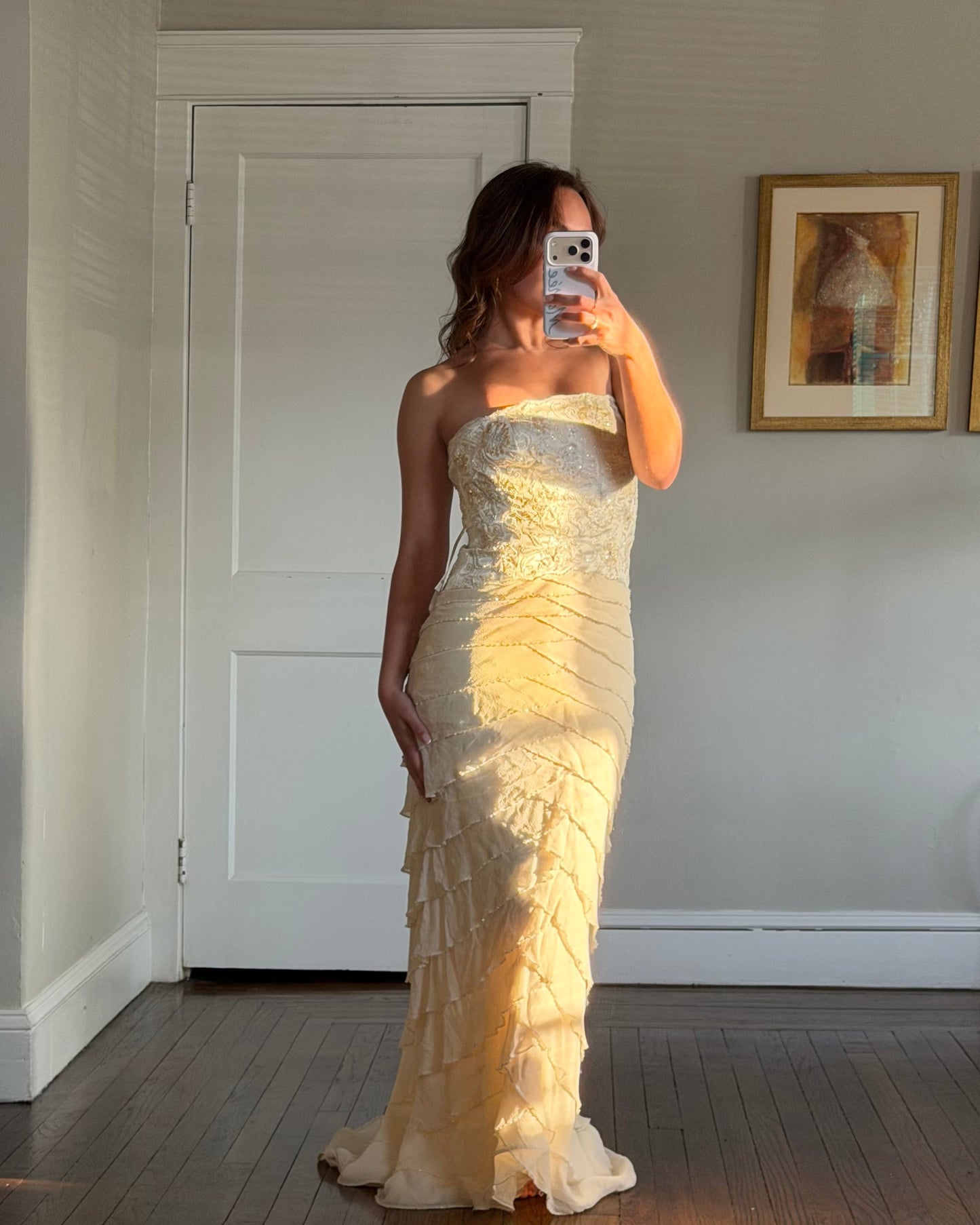 Silk Beaded Ruffle Gown