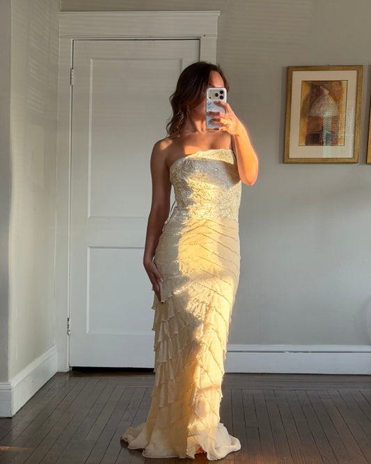 Silk Beaded Ruffle Gown
