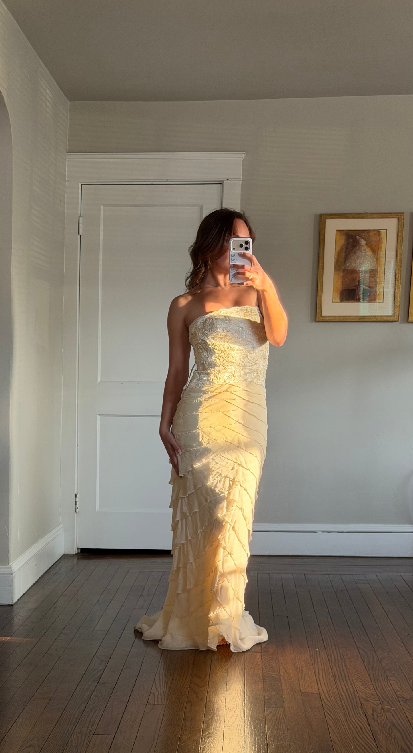 Silk Beaded Ruffle Gown