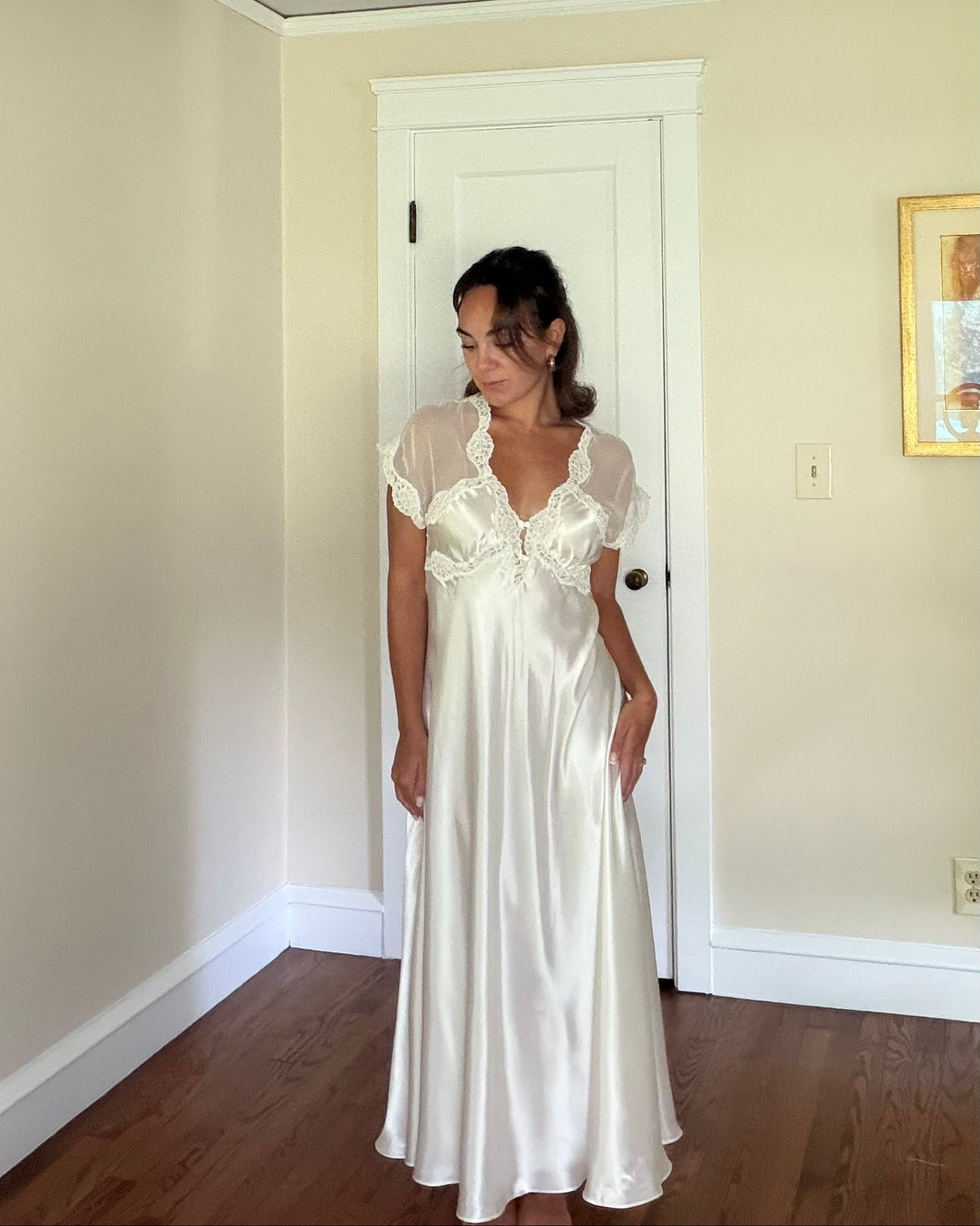 Ivory Satin & Sheer Back Slip