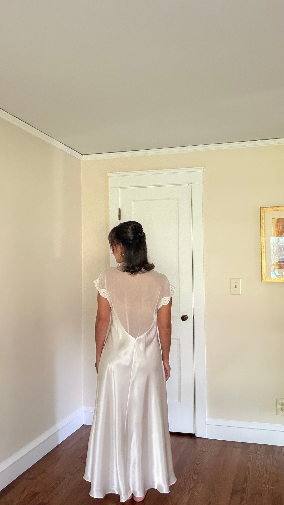 Ivory Satin & Sheer Back Slip