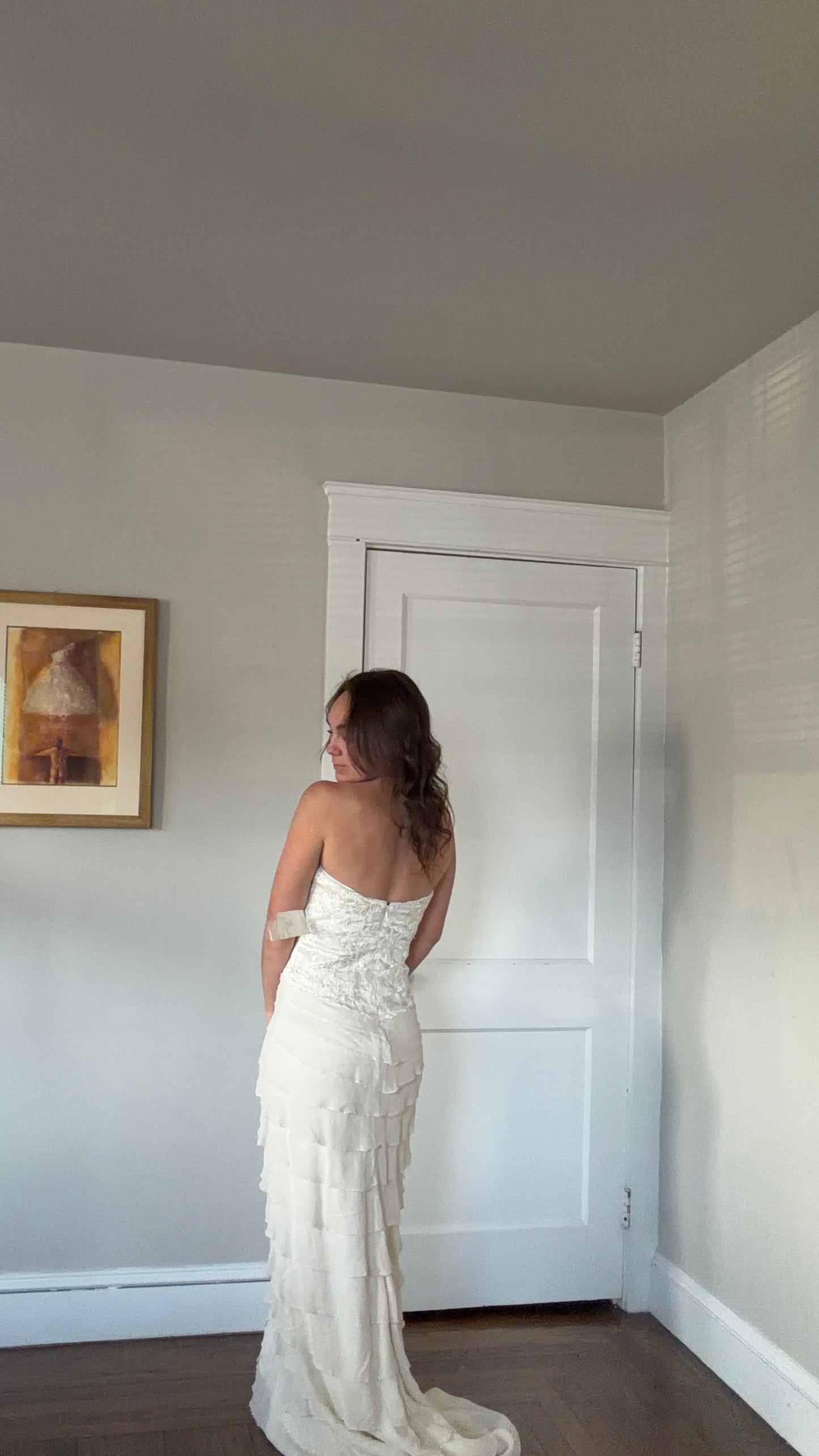 Silk Beaded Ruffle Gown