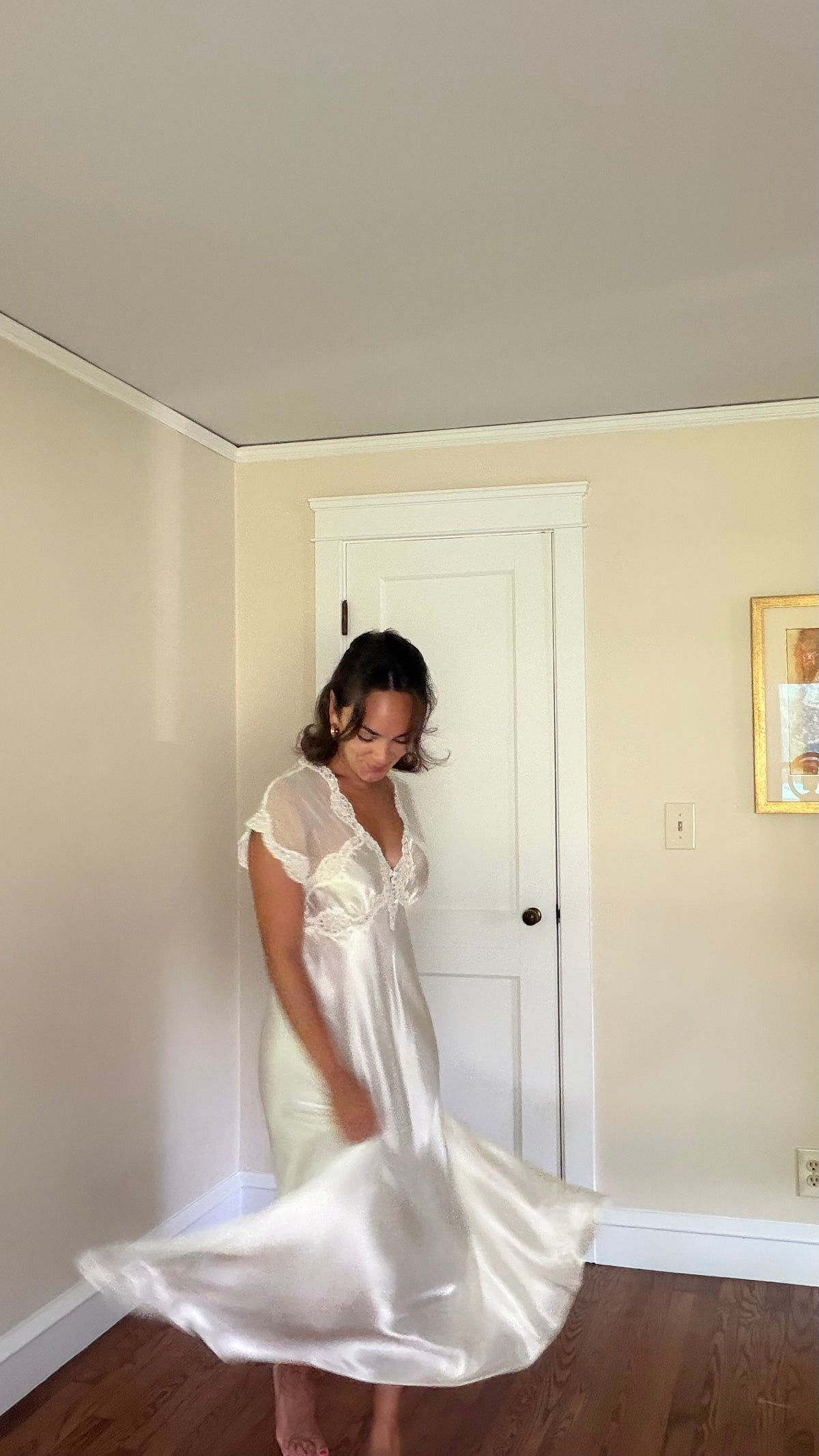 Ivory Satin & Sheer Back Slip