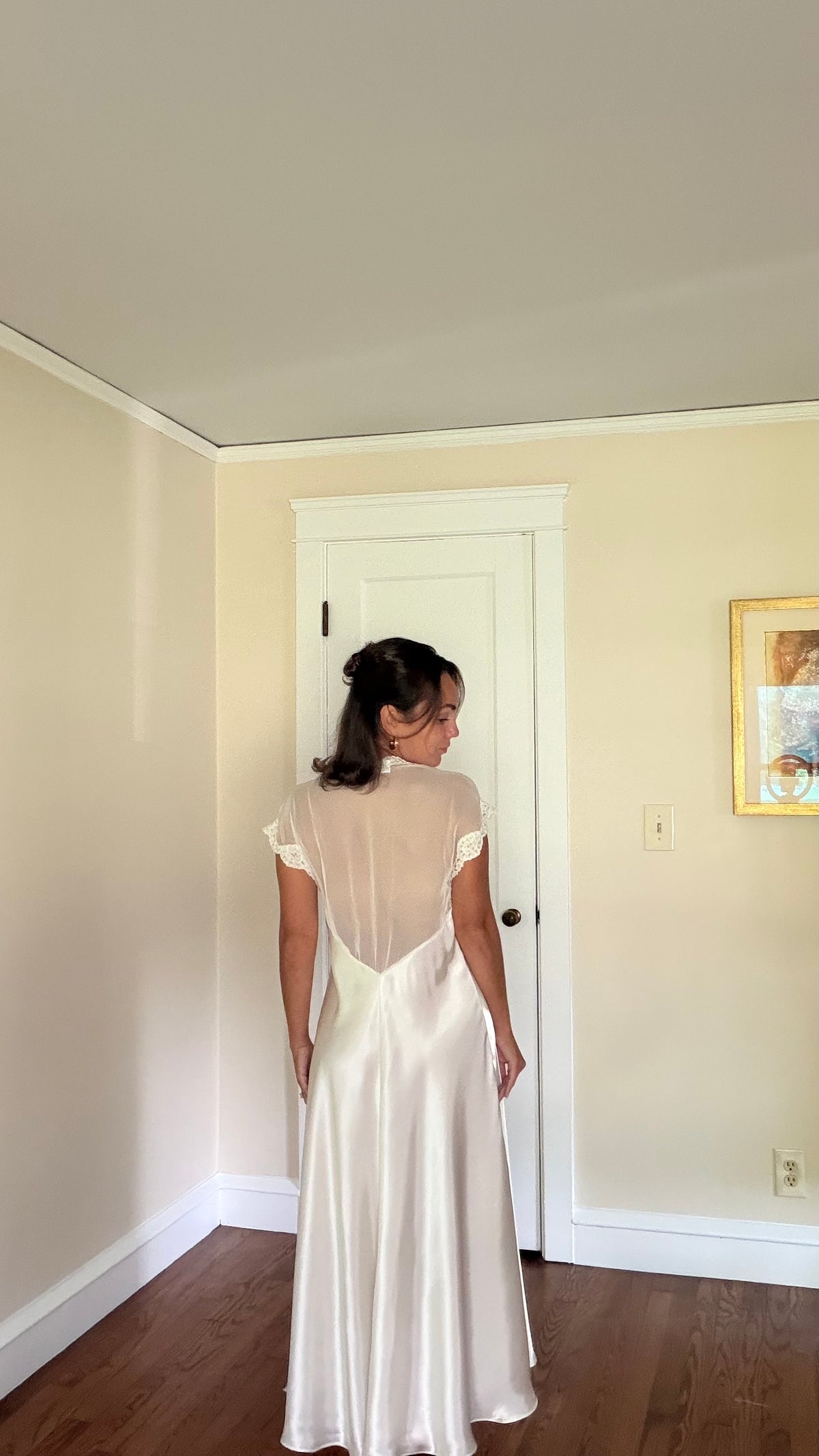 Ivory Satin & Sheer Back Slip