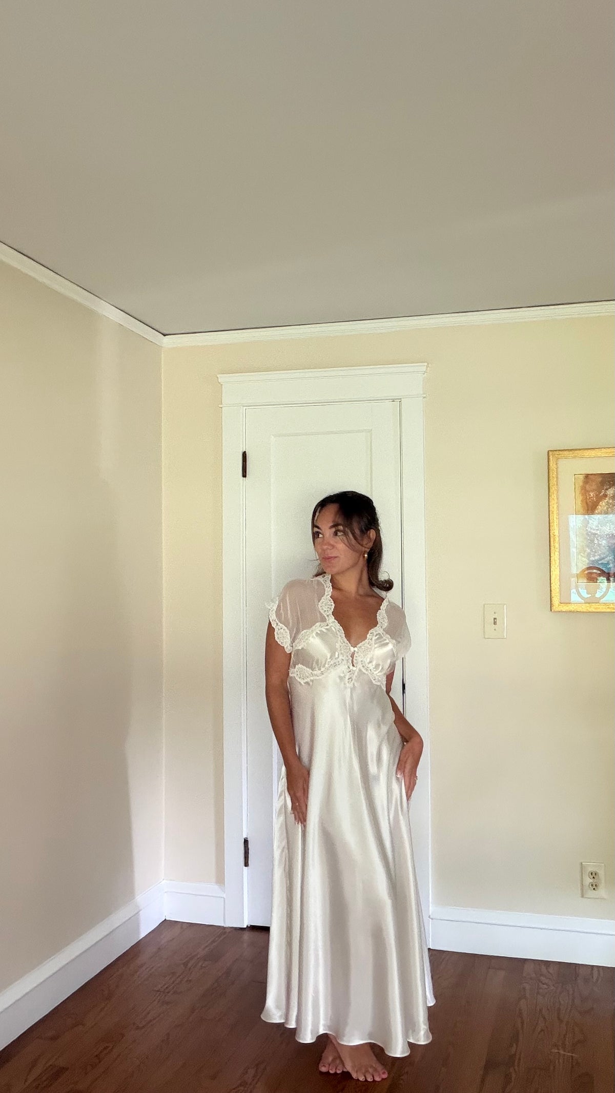 Ivory Satin & Sheer Back Slip