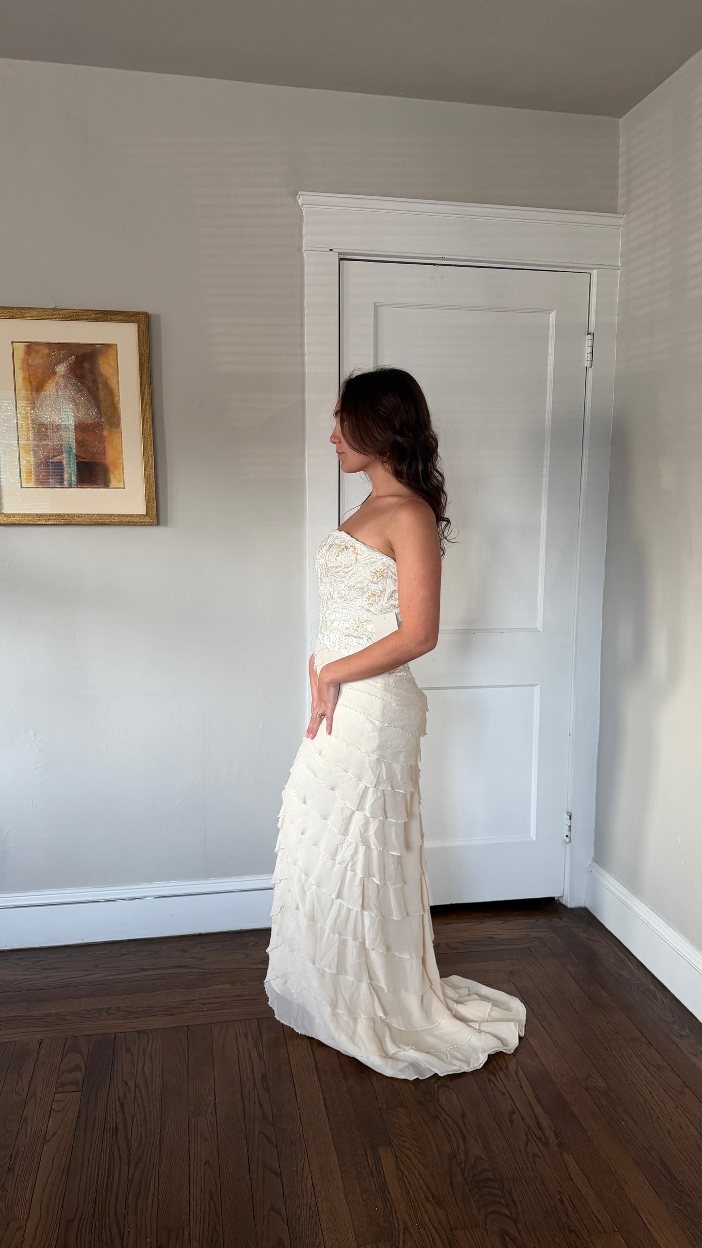 Silk Beaded Ruffle Gown