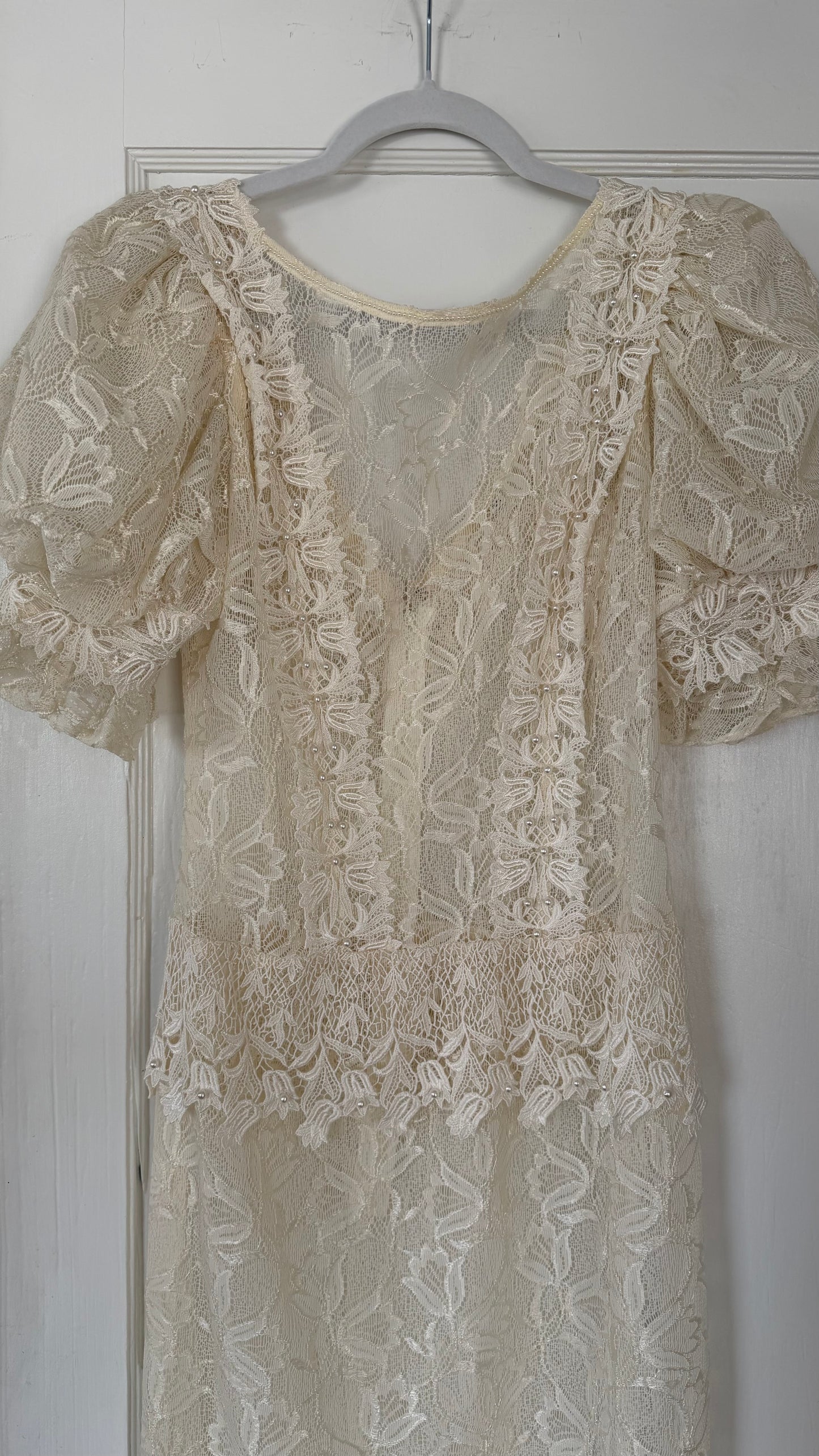 Sheer Lace Puff Sleeve Midi