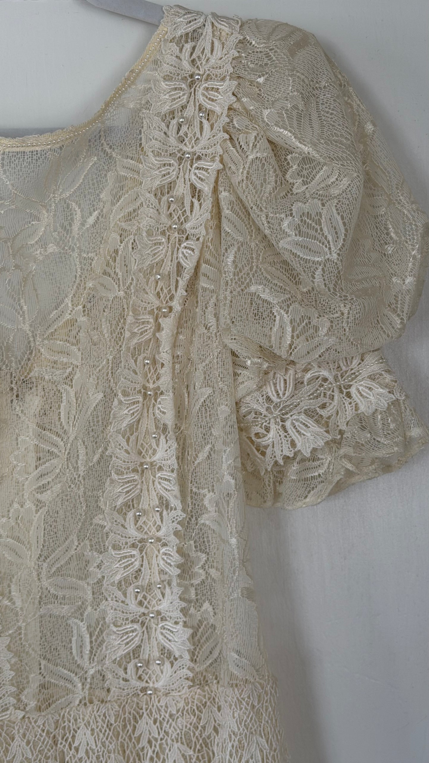 Sheer Lace Puff Sleeve Midi
