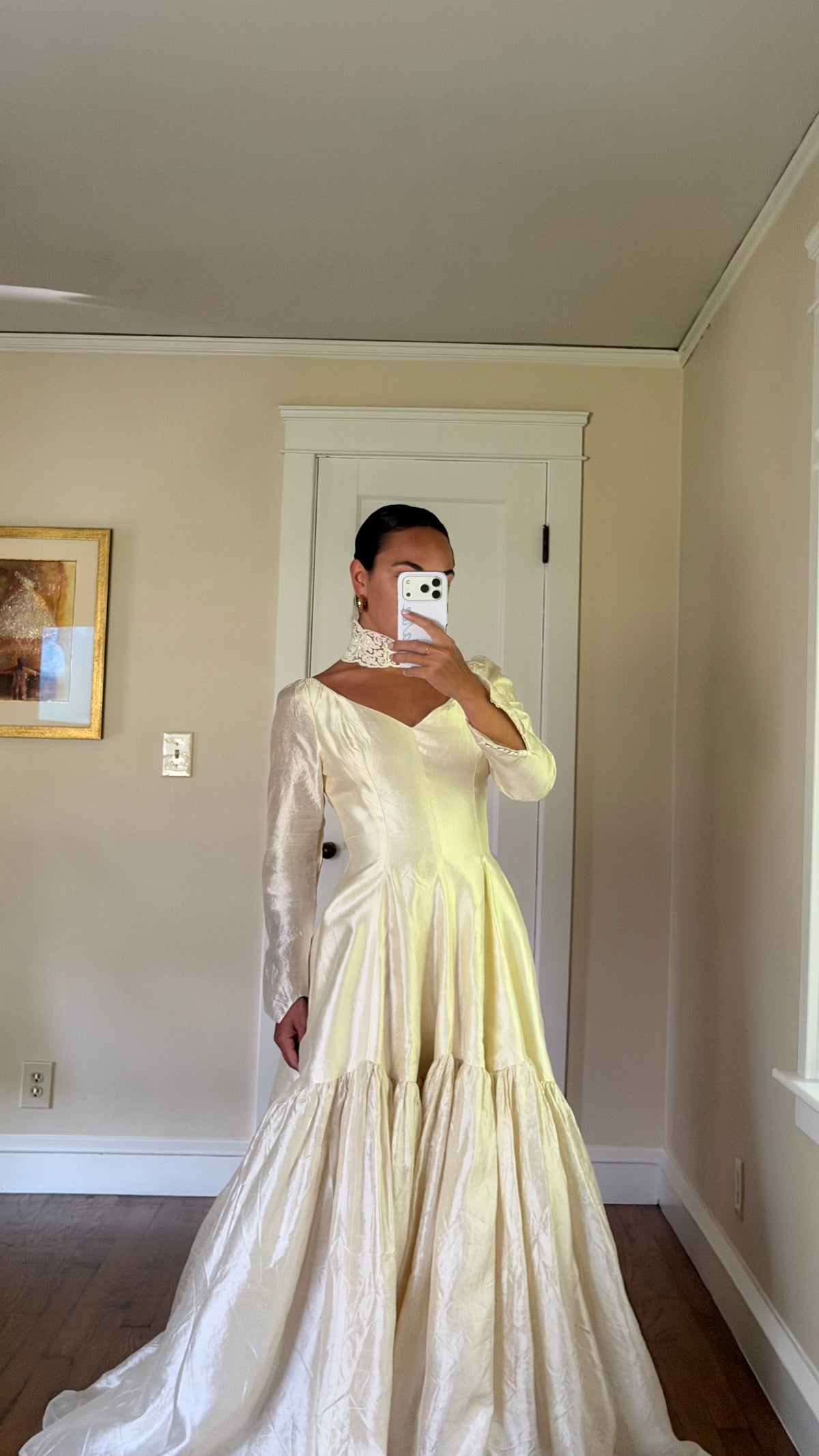 Rare All Silk 1956 Wedding Gown with Matching Custom Collar