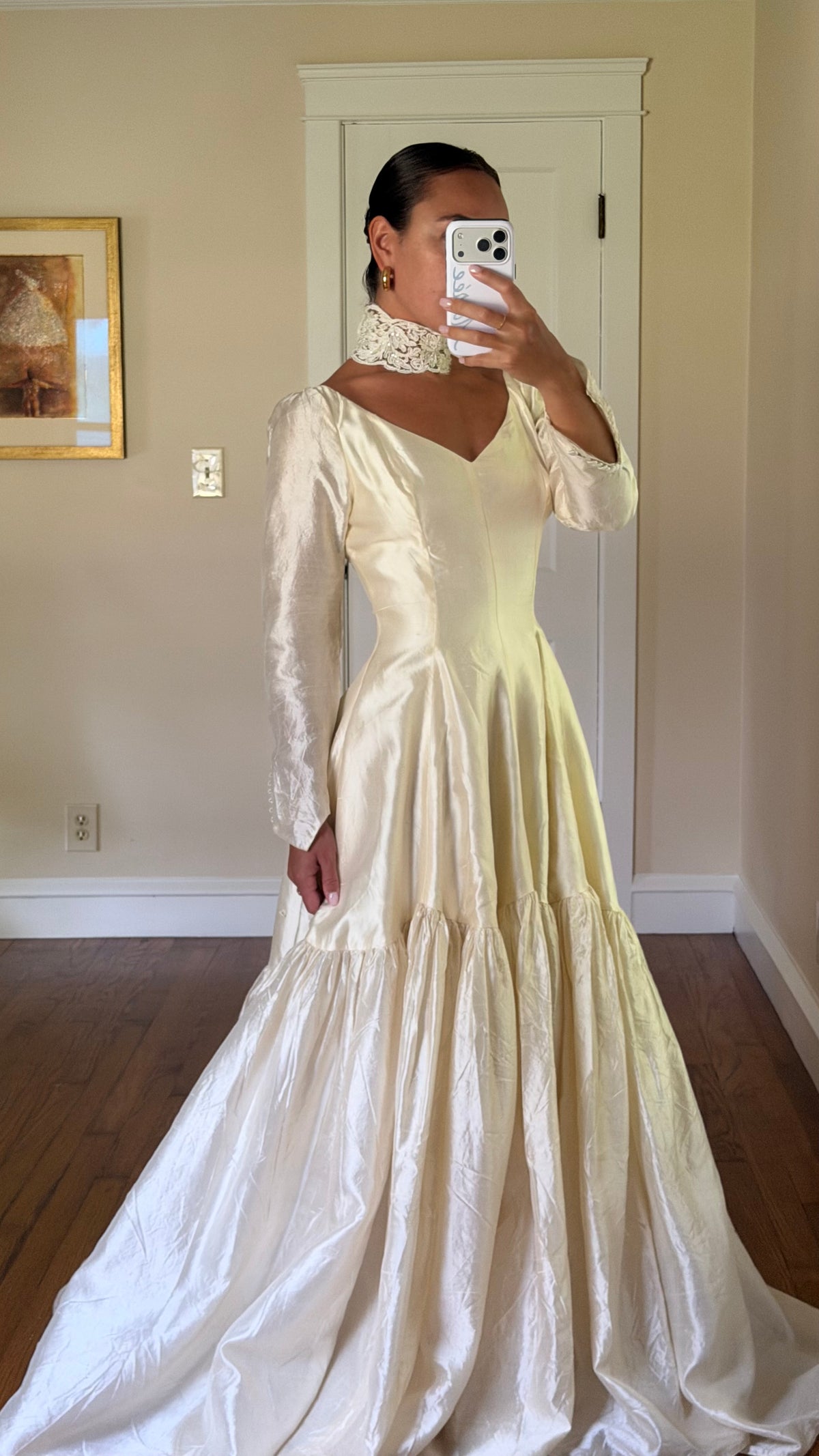 Rare All Silk 1956 Wedding Gown with Matching Custom Collar