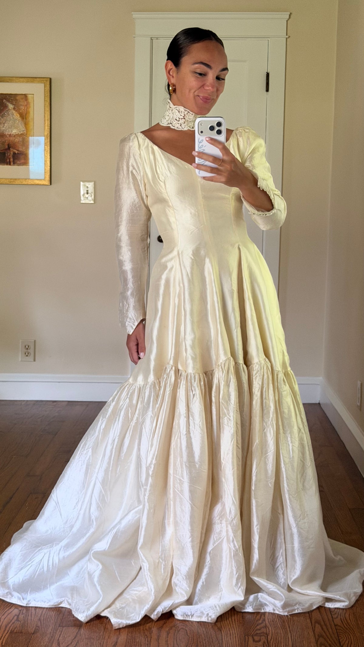 Rare All Silk 1956 Wedding Gown with Matching Custom Collar