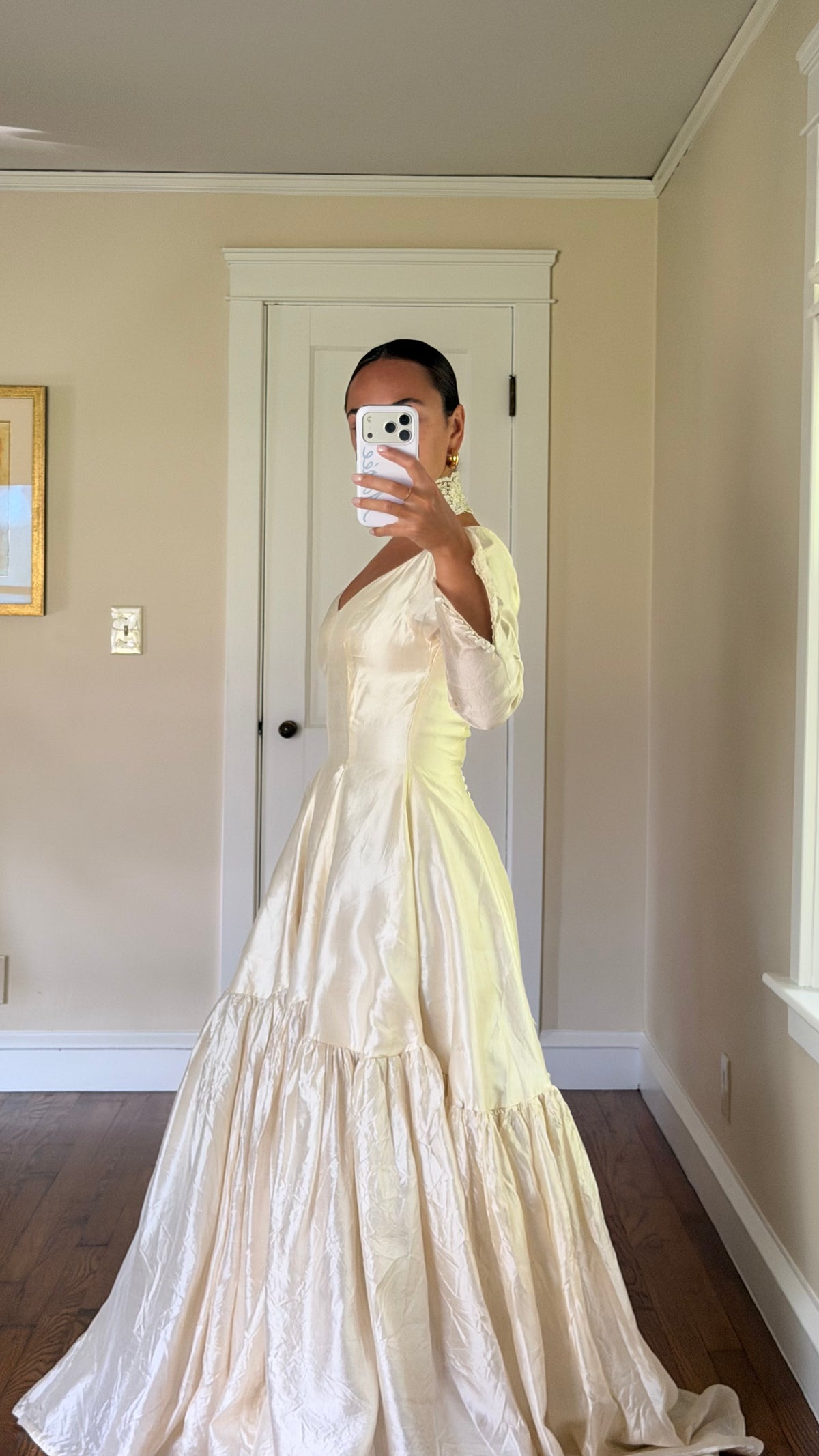 Rare All Silk 1956 Wedding Gown with Matching Custom Collar