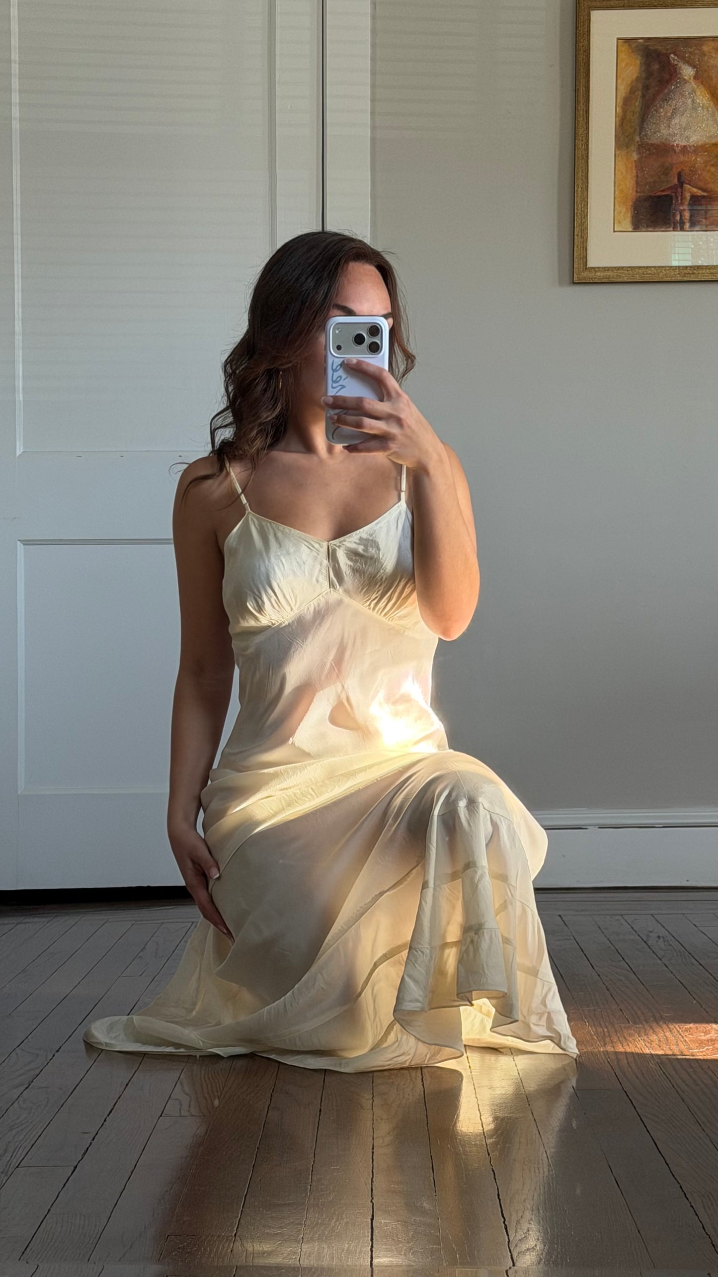 Cream Sheer Lace Overlay Peignoir Set